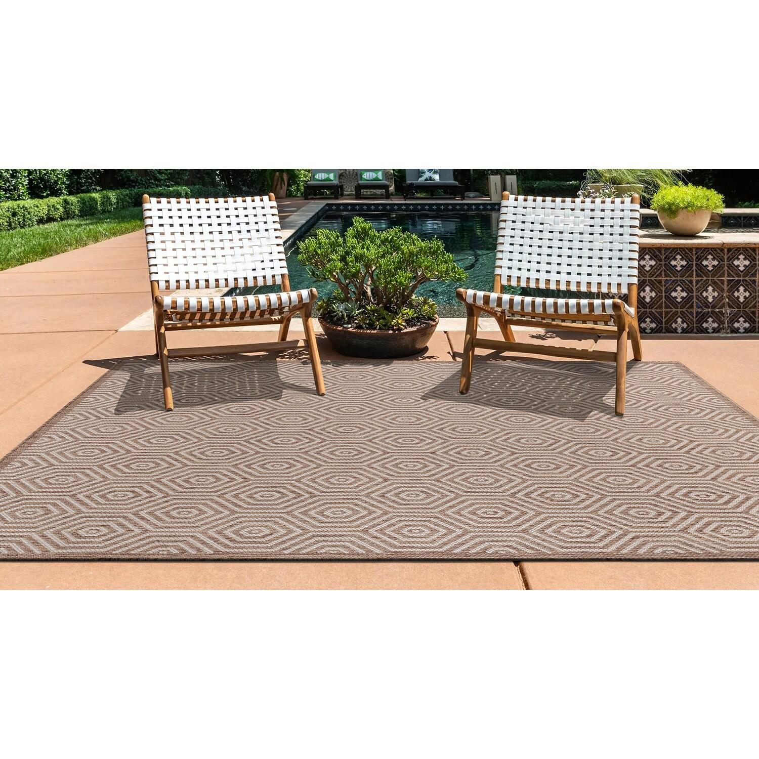 World Rug Gallery Modern Geometric Textured Flat Weave Indoor/Outdoor Area Rug - BROWN 7'10"X10'