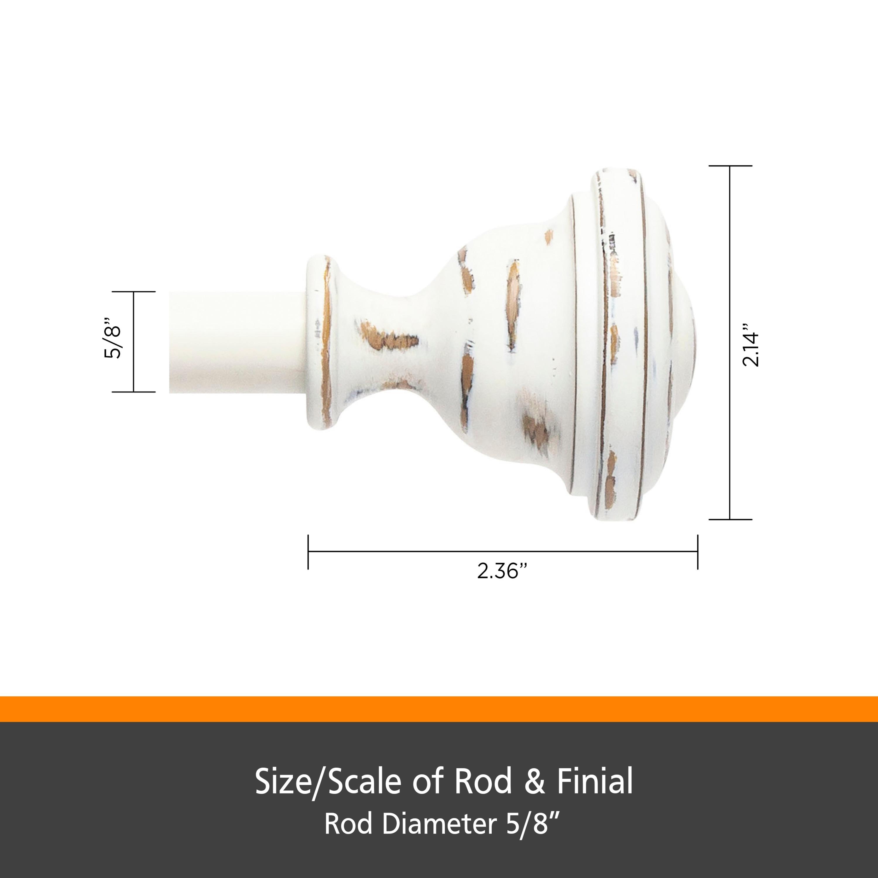 Kenney Kenney Belle 5/8" Fast Fit Easy Install Decorative Window Curtain Rod, Rustic White