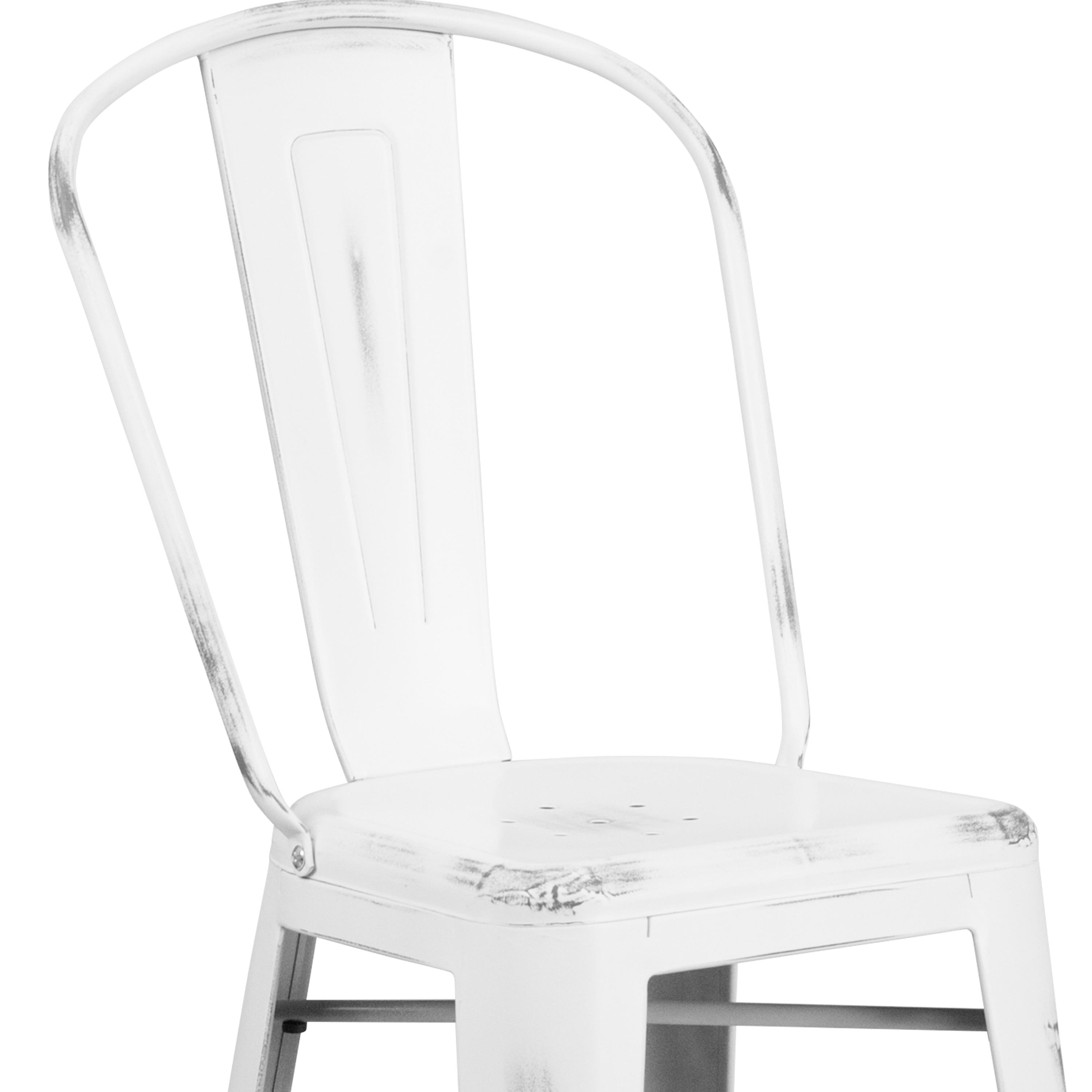 Flash Furniture Commercial Grade 30" High Distressed White Metal Indoor-Outdoor Barstool with Back