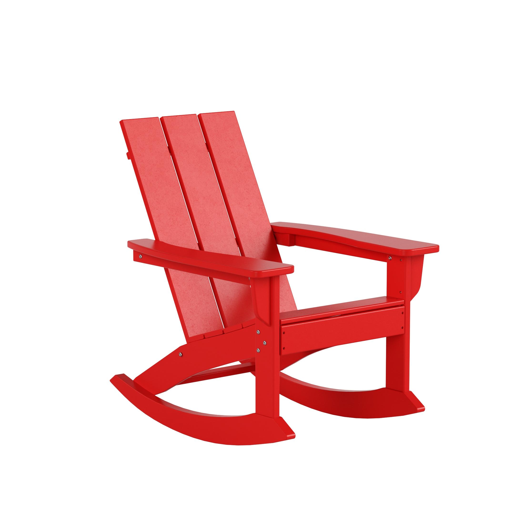 Polytrends  Shoreside Modern Eco-Friendly All Weather Poly Adirondack Rocking Chair Red