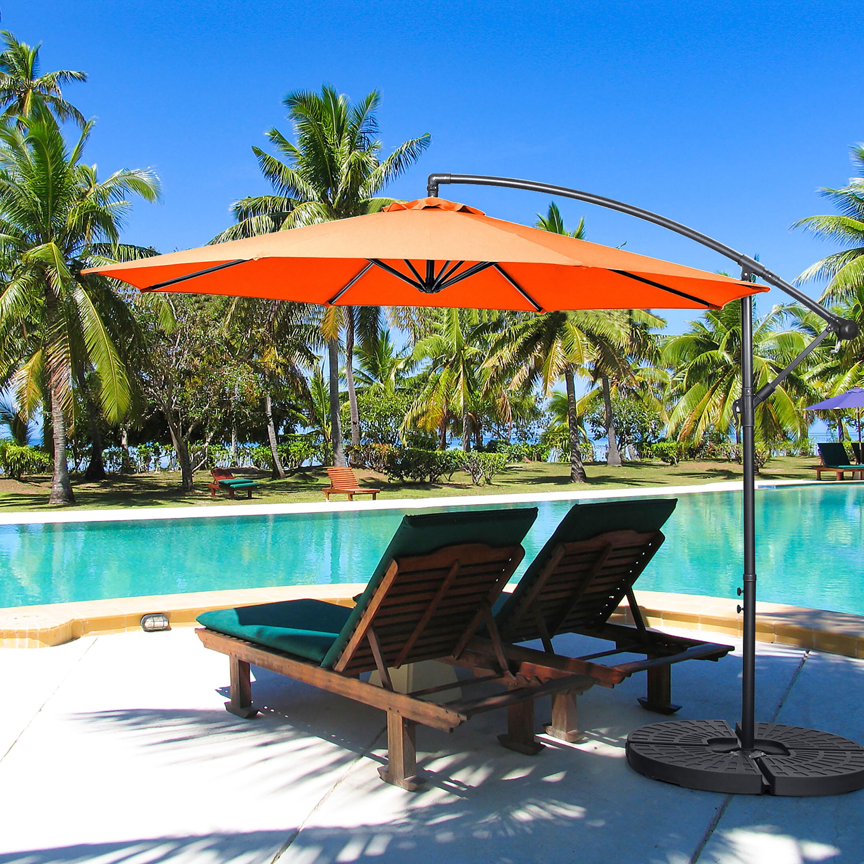 Tangkula 10FT Patio Offset Umbrella 8 Ribs Cantilever Umbrella w/Crank for Poolside Yard Lawn Garden Orange
