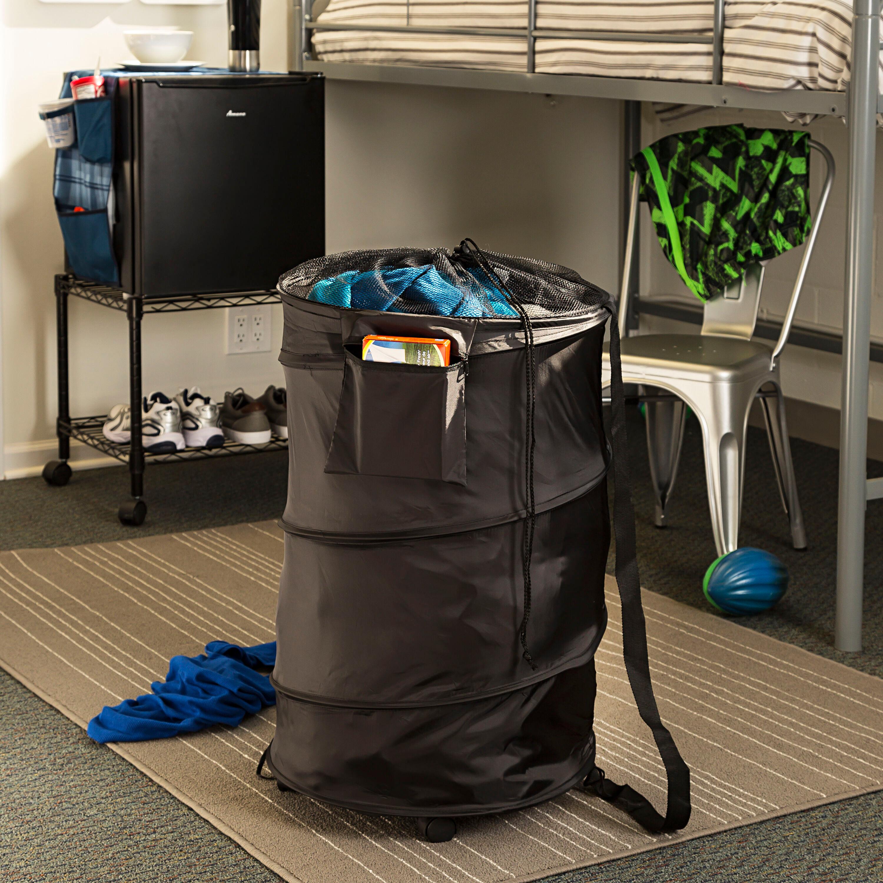 Black Collapsible Cylinder Laundry Hamper with Wheels