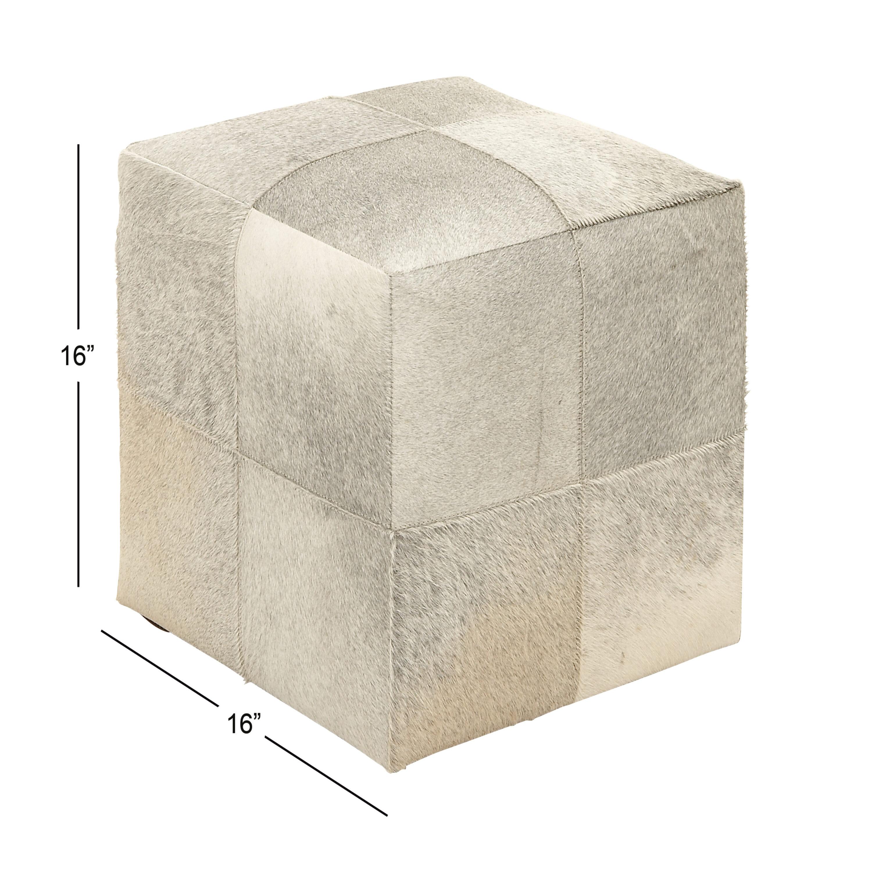 DecMode Leather Handmade Cowhide Stool with Patchwork Pattern, Gray