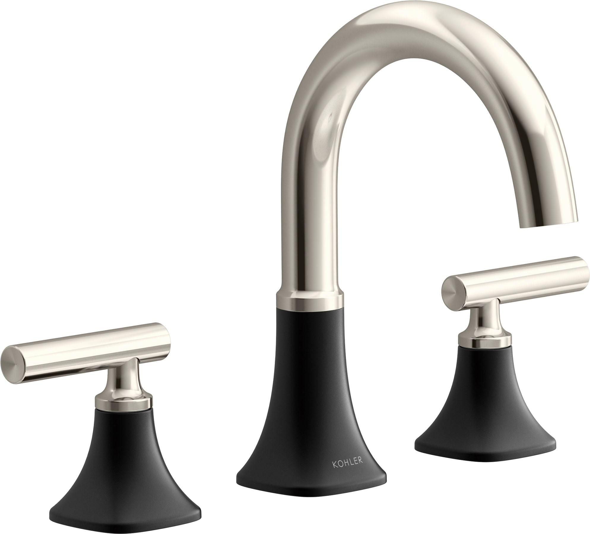 KOHLER Rill Matte Black/Polished Nickel Widespread 2-Handle WaterSense Bathroom Sink Faucet with Drain