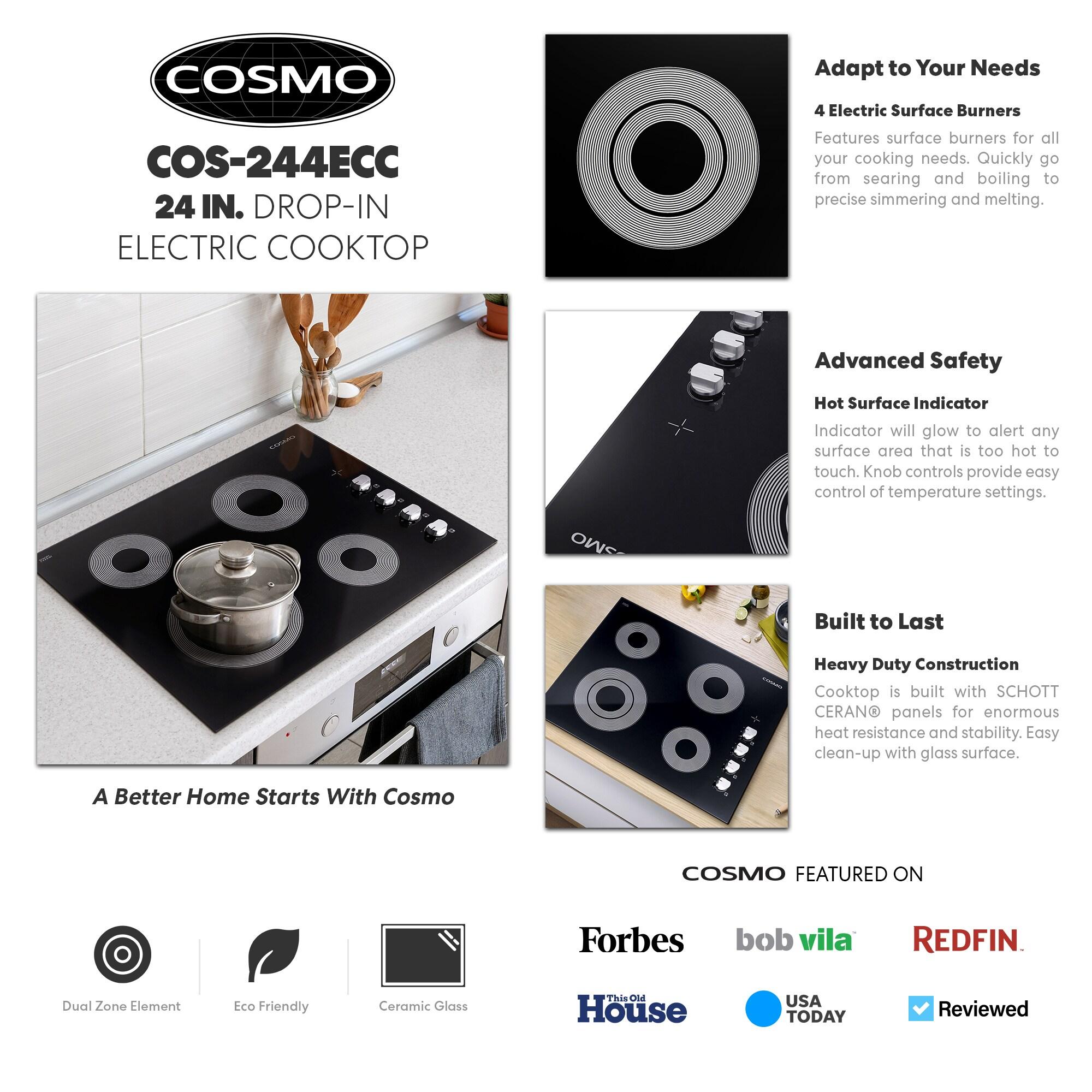 24 in. Electric Ceramic Glass Cooktop with 4 Elements, Dual Zone Element, Hot Surface Indicator Light and Control Knobs