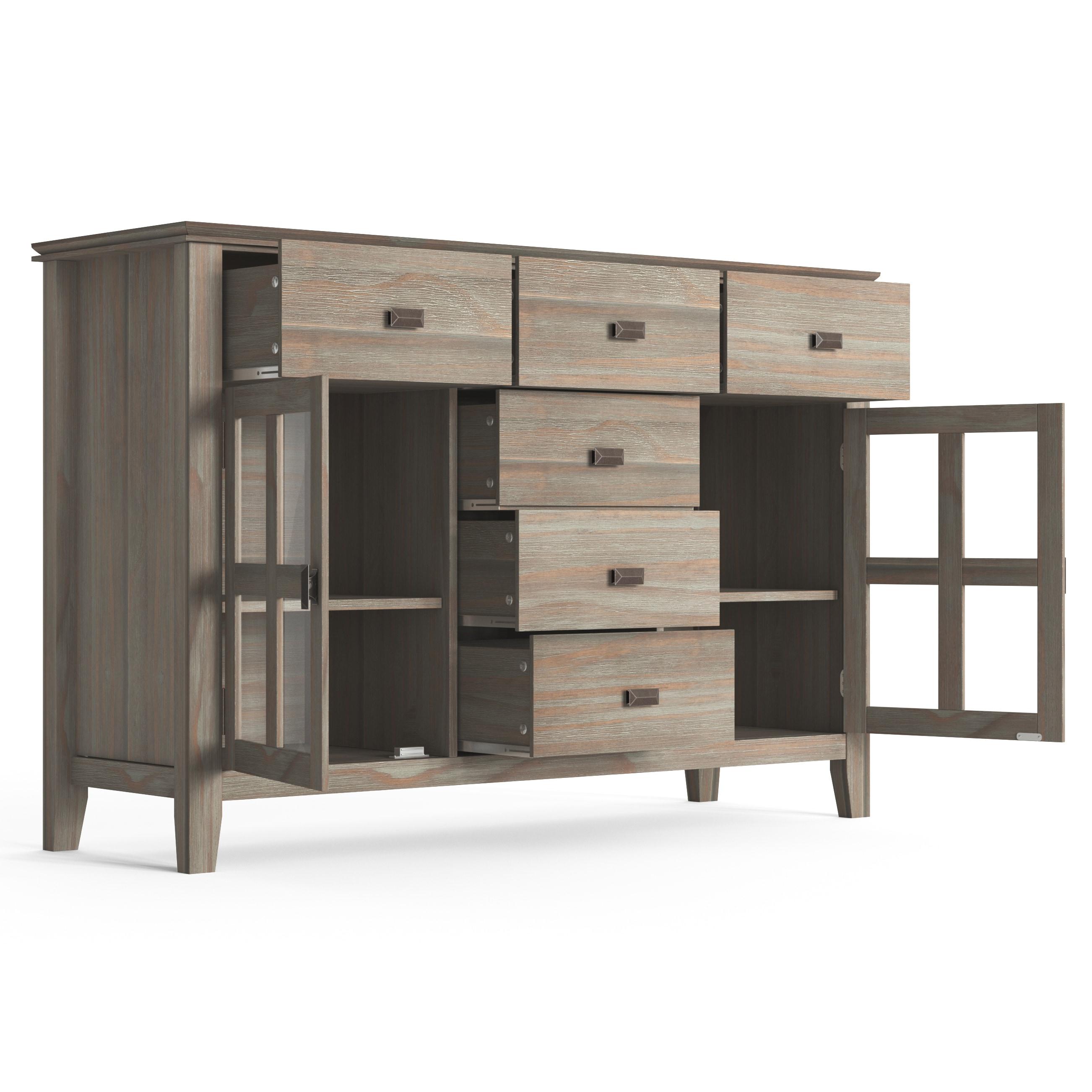 Simpli Home Artisan Solid Wood Sideboard Buffet In Distressed Grey