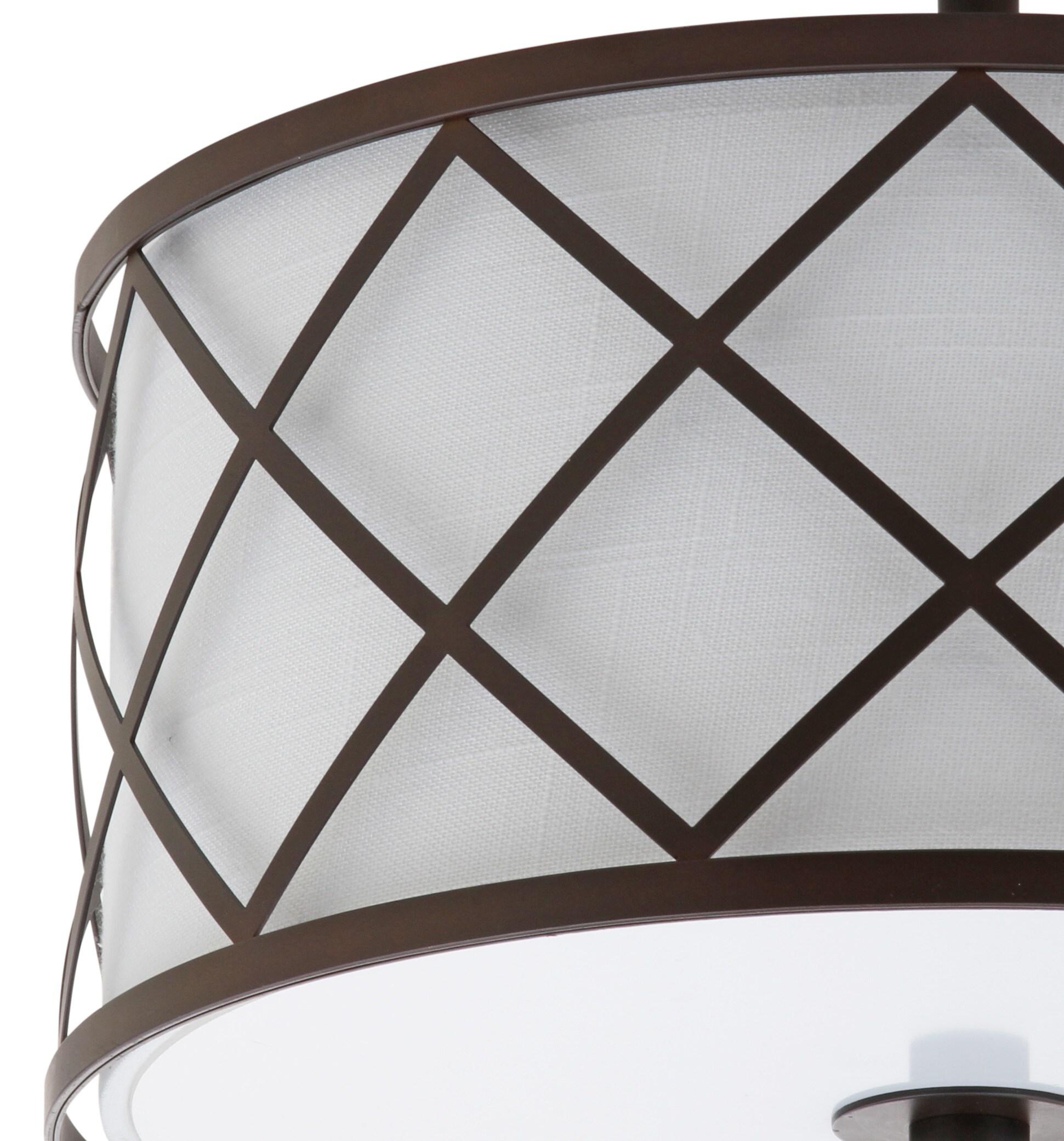 Transitional Elegance 13.25" Bronze LED Flush Mount with White Linen Shade