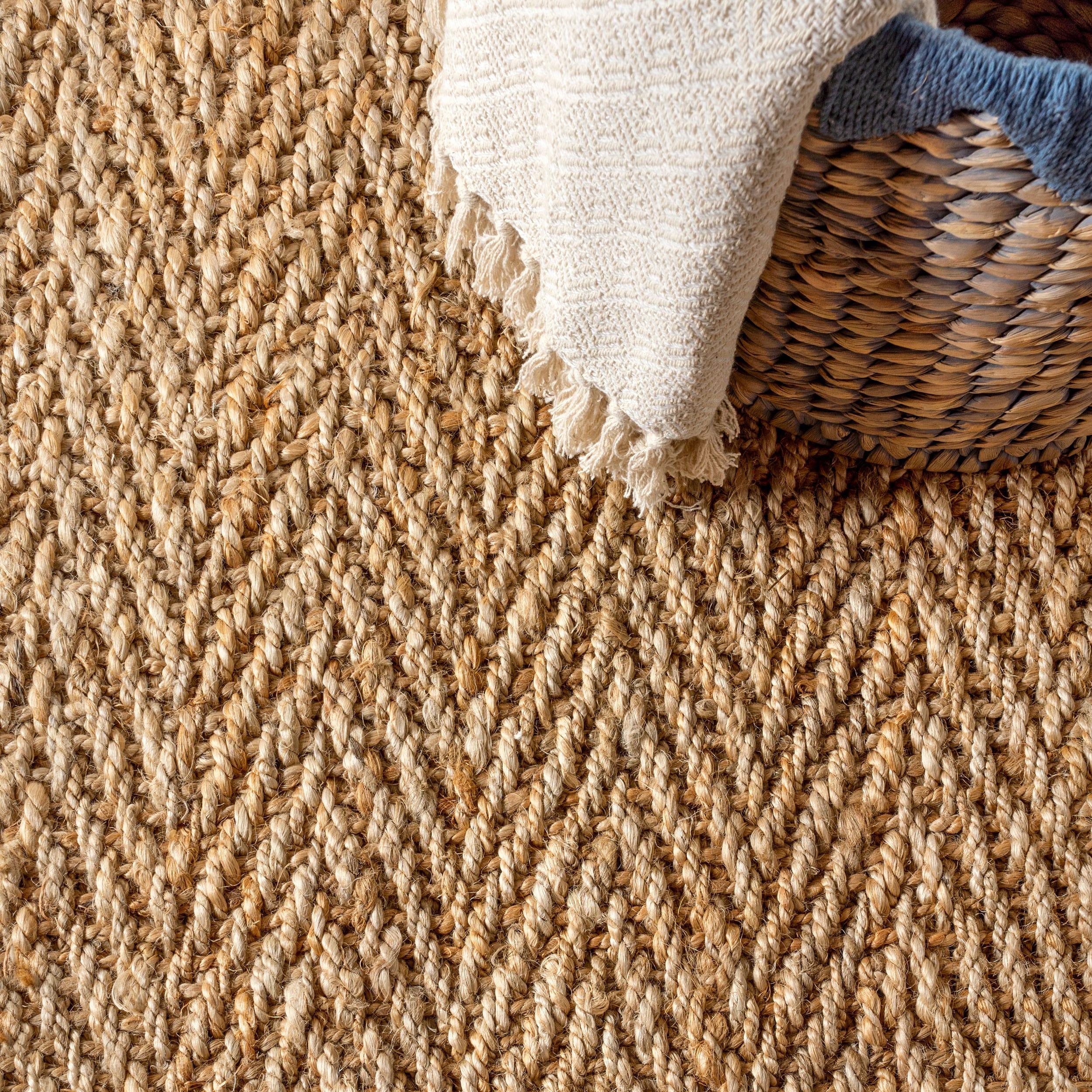 Espina Hand Woven Herringbone Chunky Jute Natural 6' Square Area Rug - JONATHAN Y