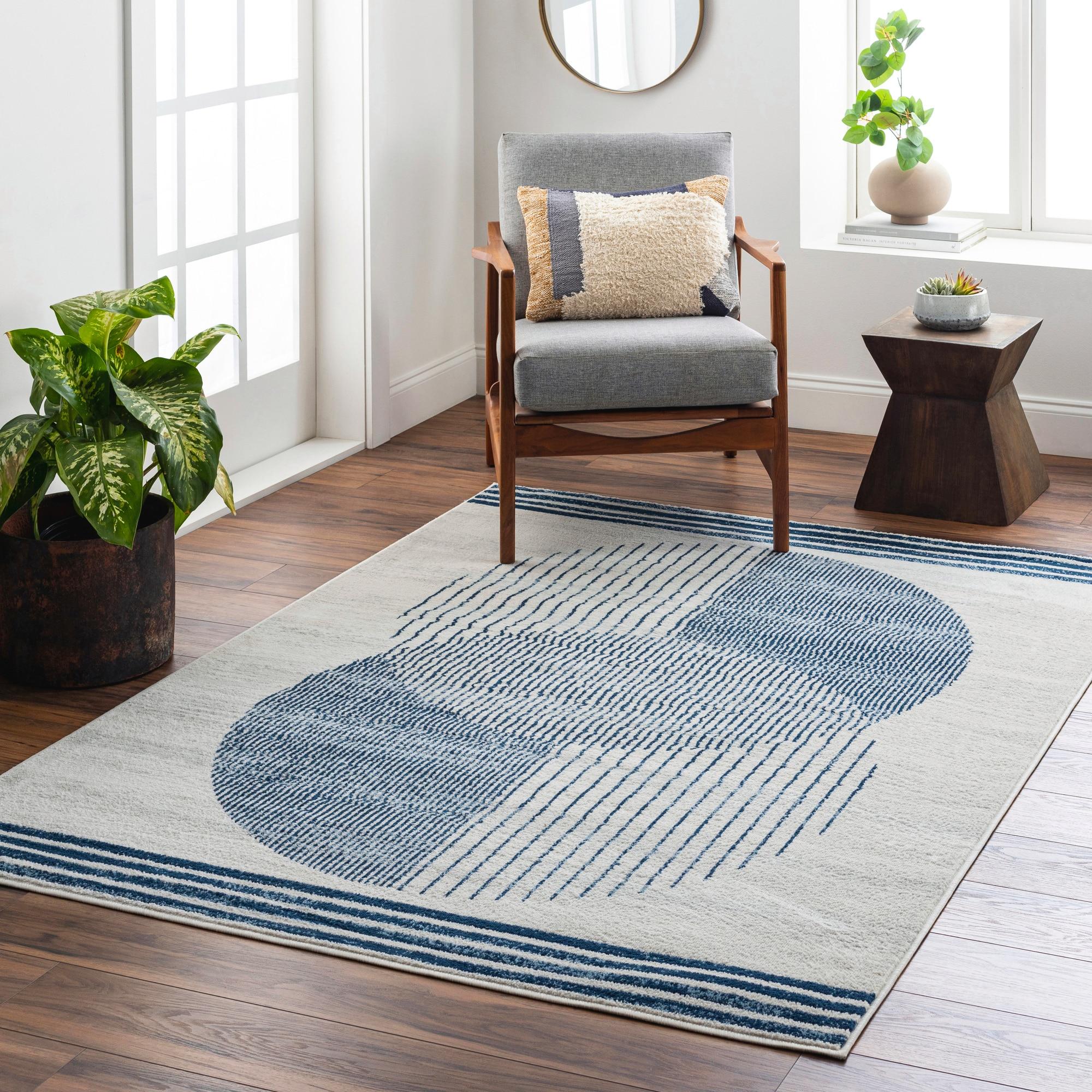 Blue Rectangular 8' x 10' Synthetic Reversible Area Rug