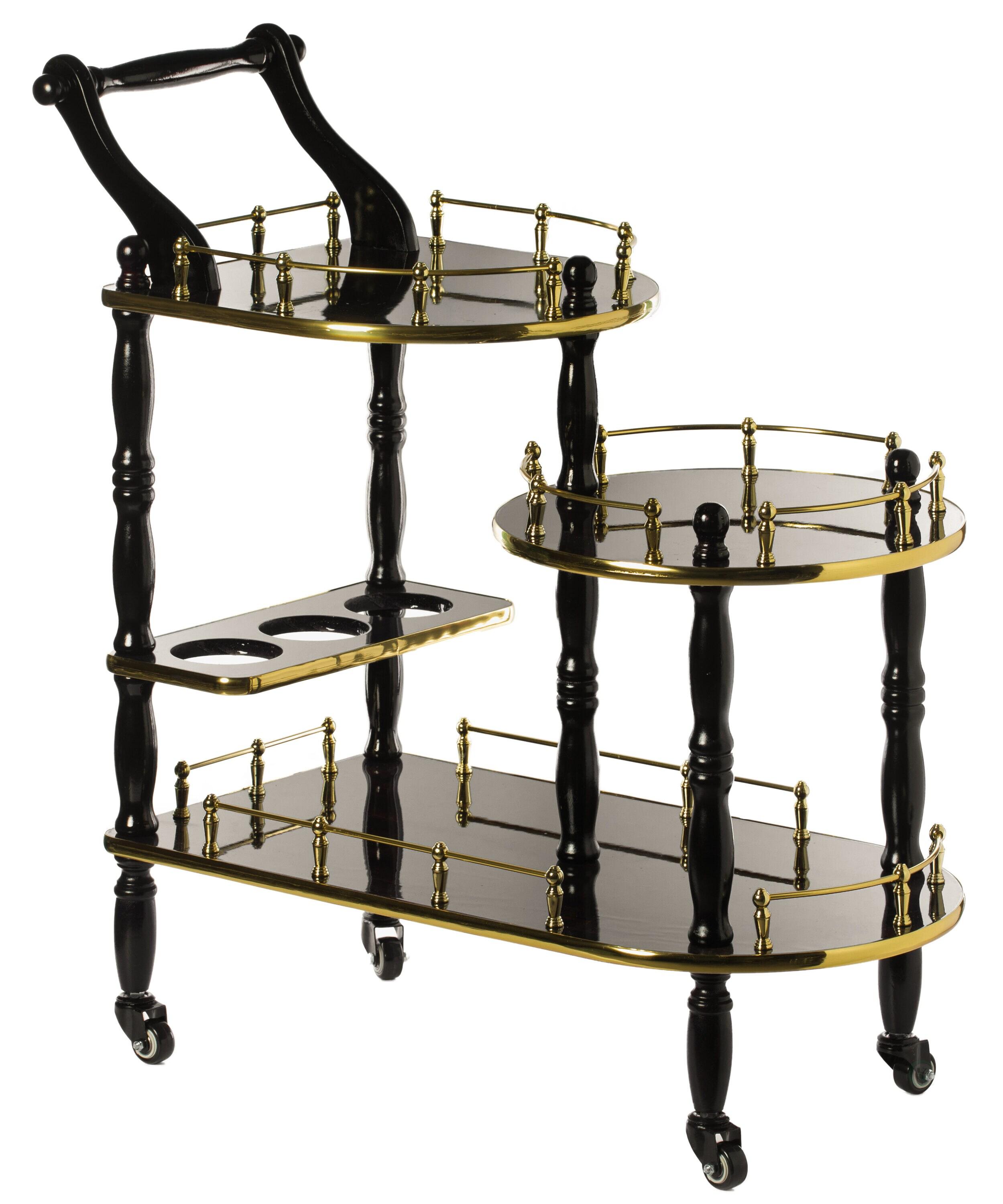 Wood Serving Bar Cart Tea Trolley with 3 Tier Shelves and Rolling Wheels