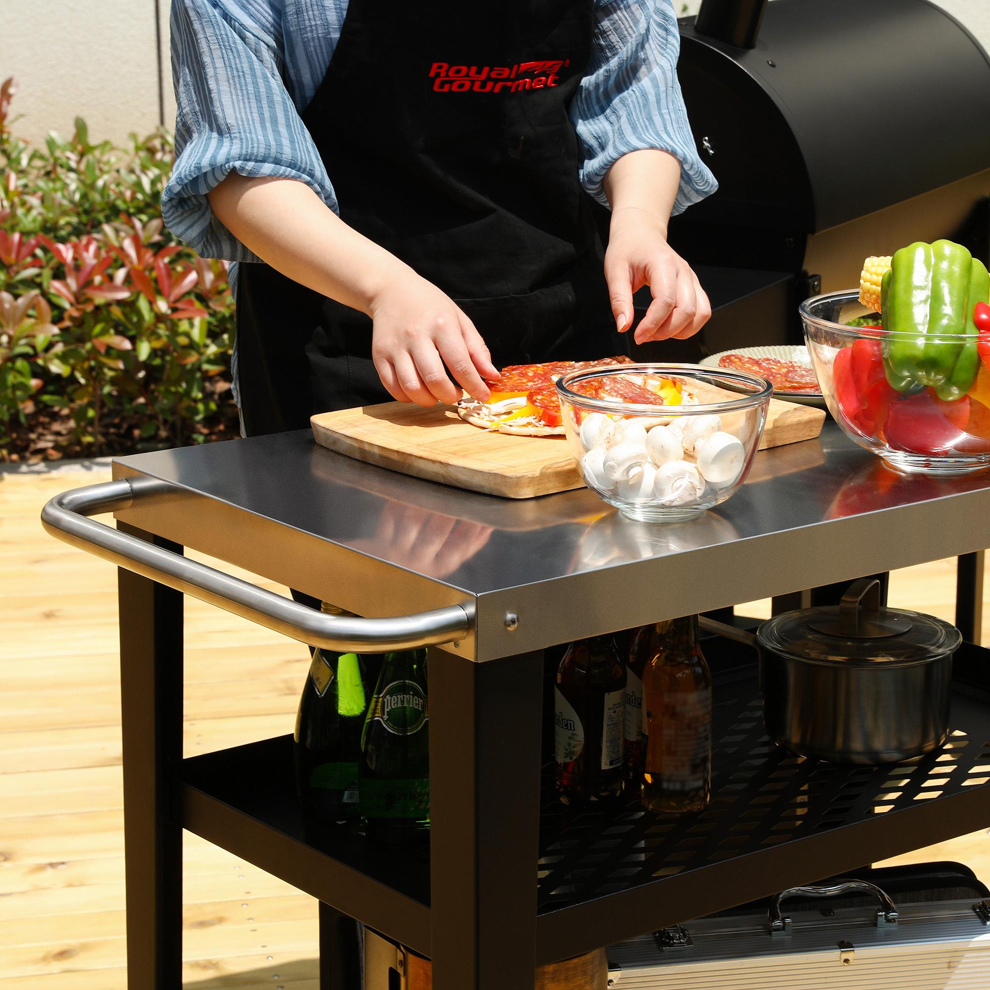 Royal Gourmet Royal Gourmet Movable 3-Shelf Grill Table with Removable Trash Bag Holder