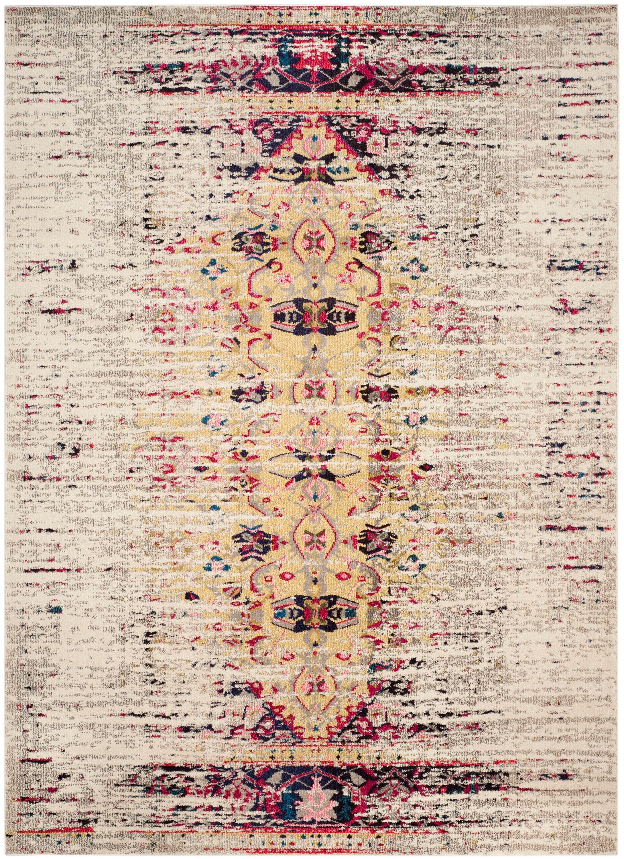 Monaco MNC209 Power Loomed Area Rug Ivory / Pink 6'-7" X 9'-2" - Safavieh.