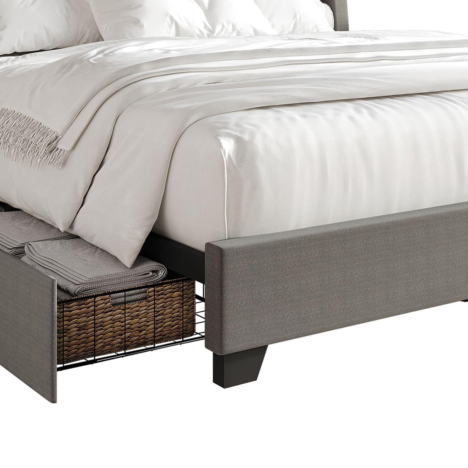 Castle Place Elegant Linen King Platform Bed with Storage, LIght Grey