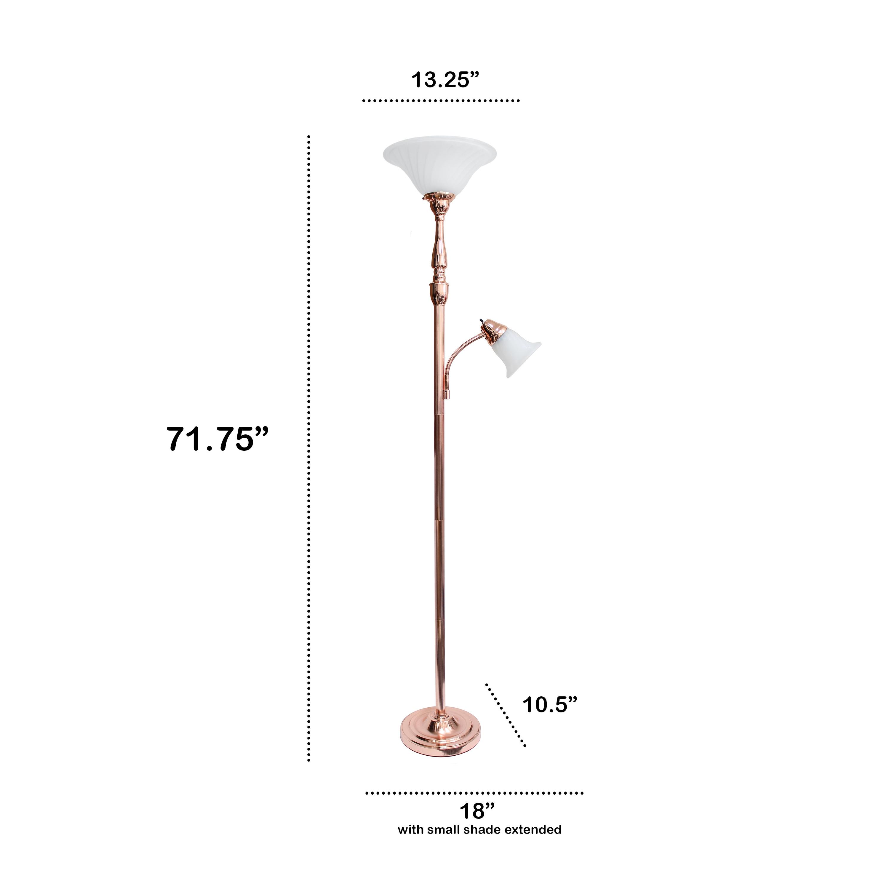 Torchiere Floor Lamp with Reading Light and Marble Glass Shade Rose Gold - Lalia Home: Adjustable, UL Listed, Metal Base
