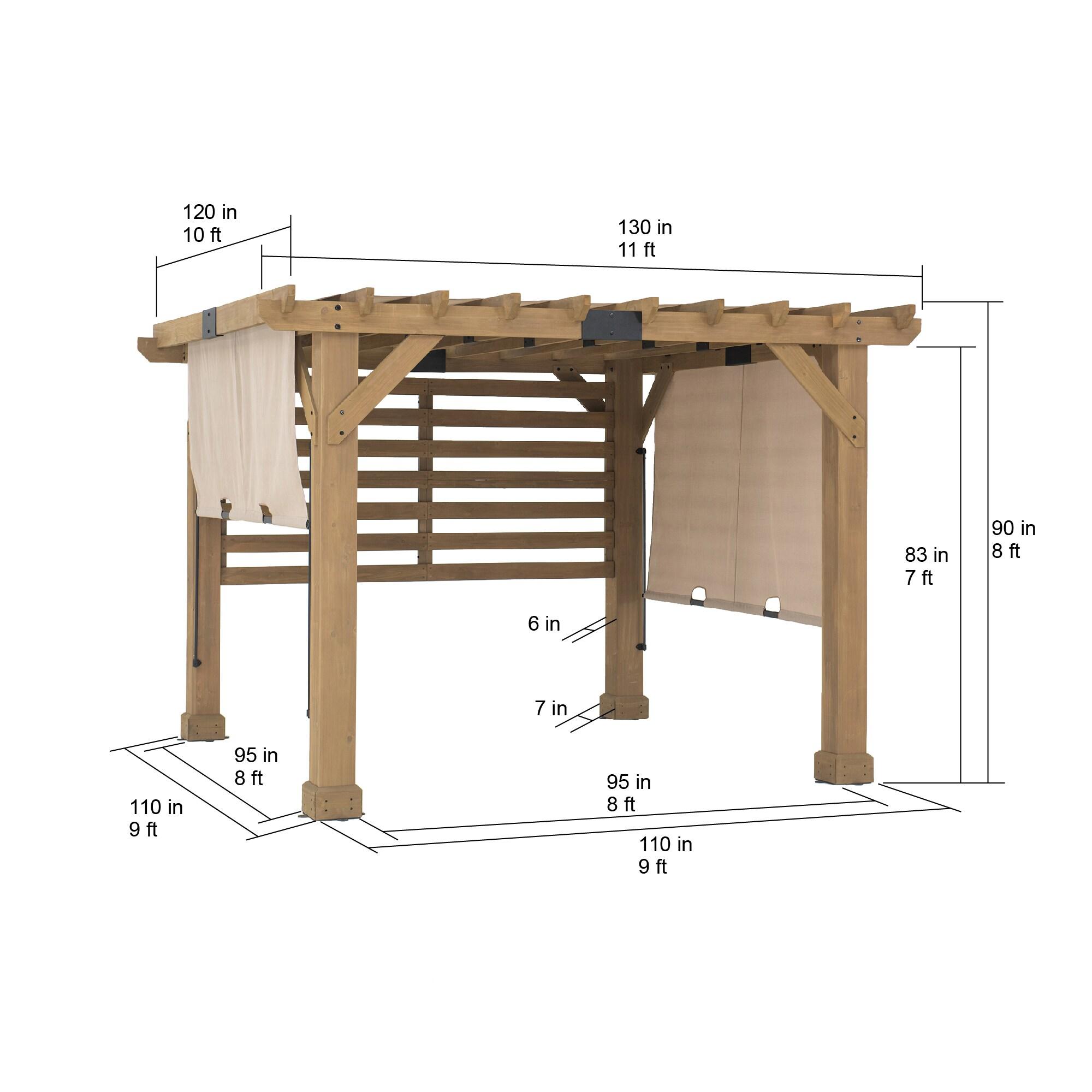 Sunjoy Cedar Pergola 10 x 11 ft. Wooden Hot Tub Pergola with Adjustable Canopy and Privacy Screen