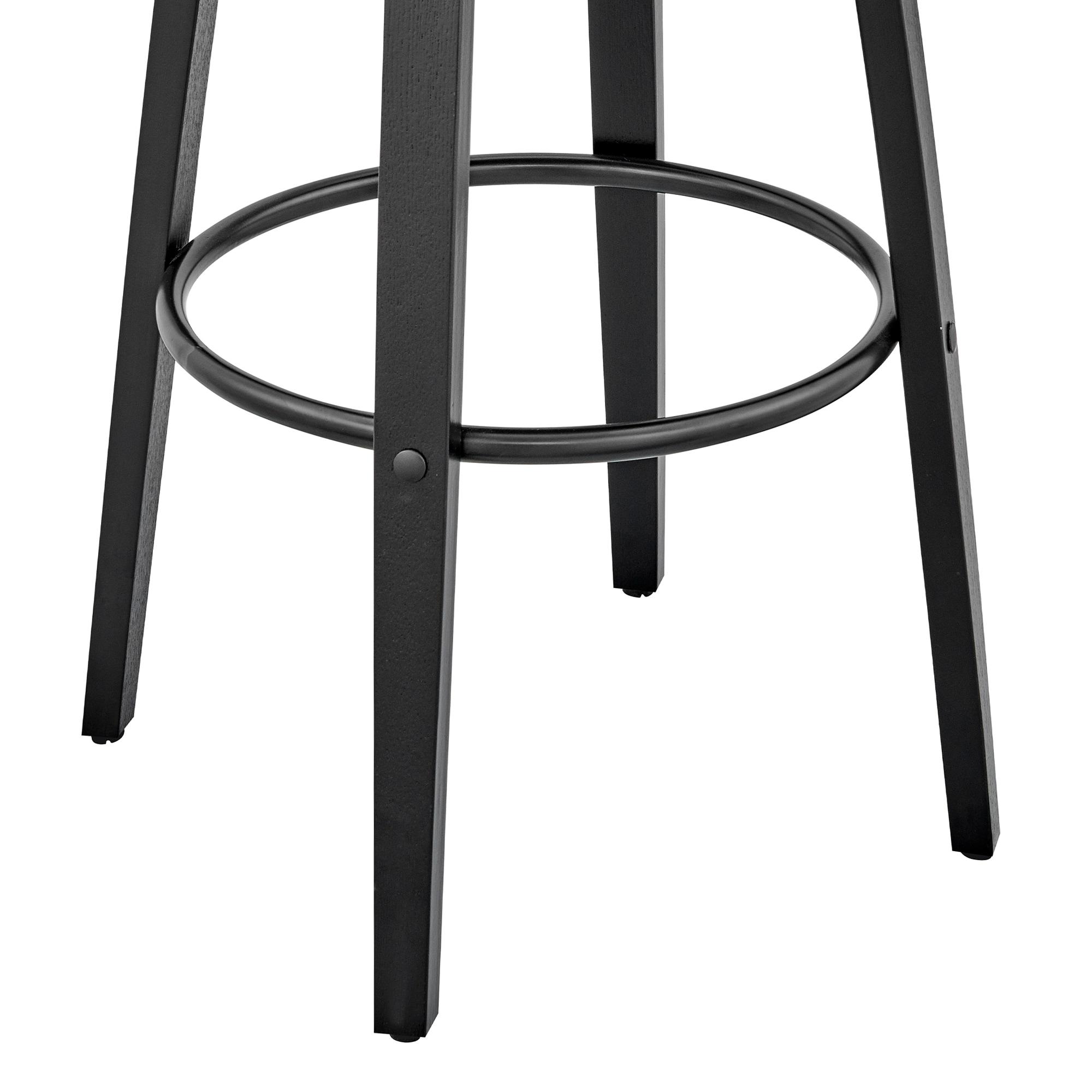 Brooklyn Adjustable Swivel Gray Faux Leather and Black Wood Bar Stool with Black Base