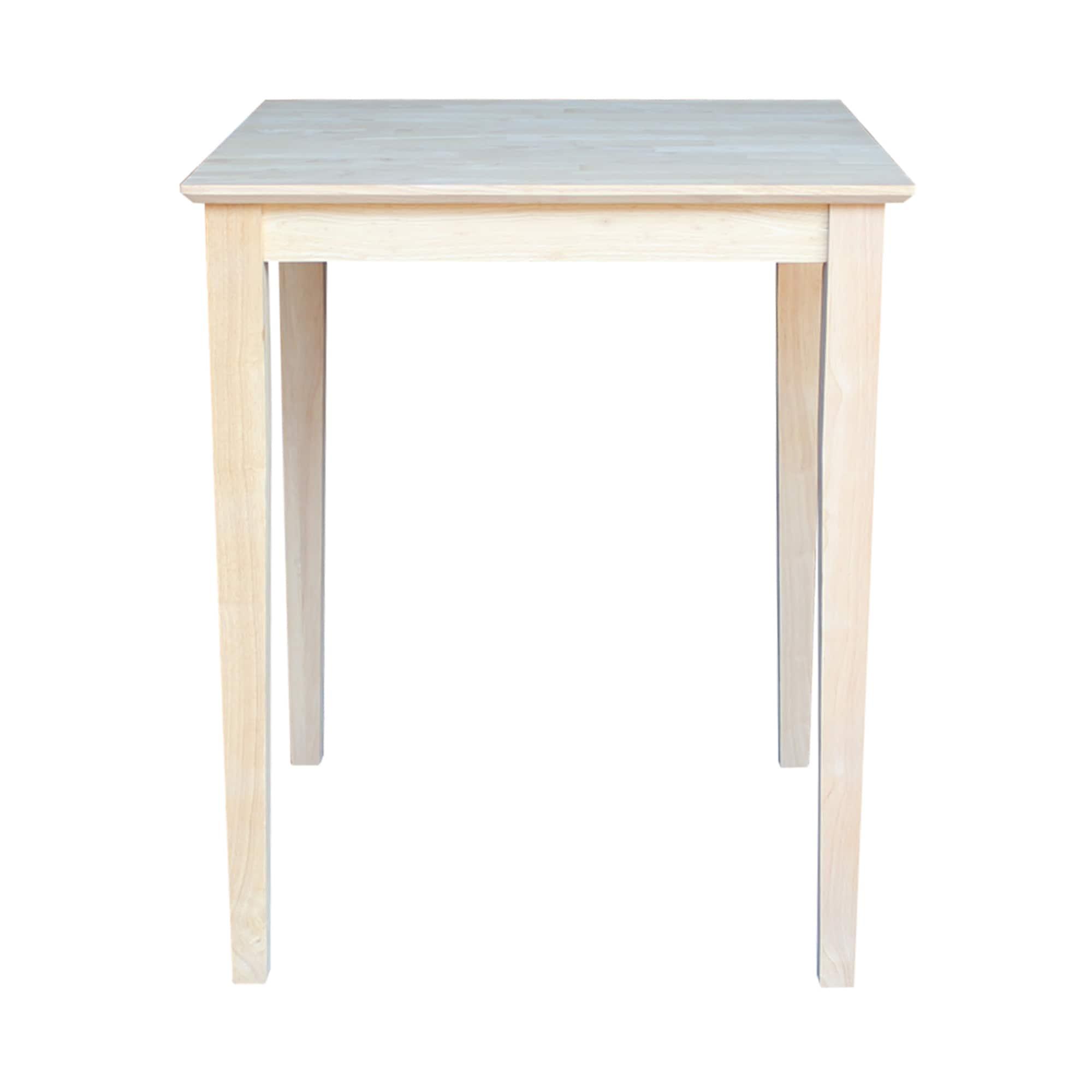 30" Square Solid Wood Counter Height Table with Shaker Legs Unfinished - International Concepts