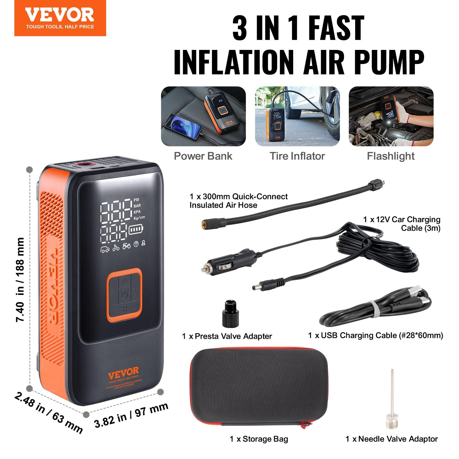 Tire Inflator Air Compressor Dual-Cylinder 12000mAh Rechargeable Pump with LCD Pressure Gauge for Car Motorcycle Bike