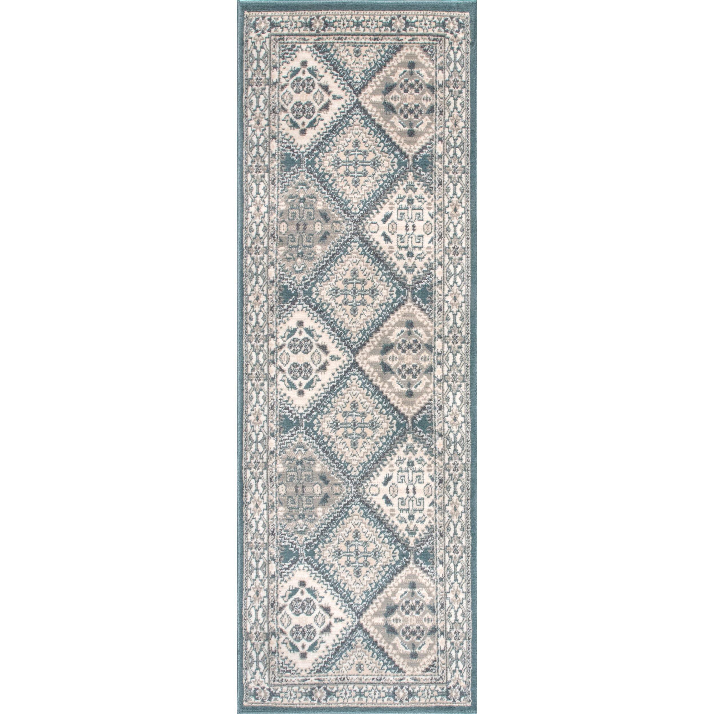 Nuloom 2x8 Becca  Tiled Indoor Area Rug, Blue, Faded Transitional Design, Stain Resistant, BedroomLiving Room, Kitchen,