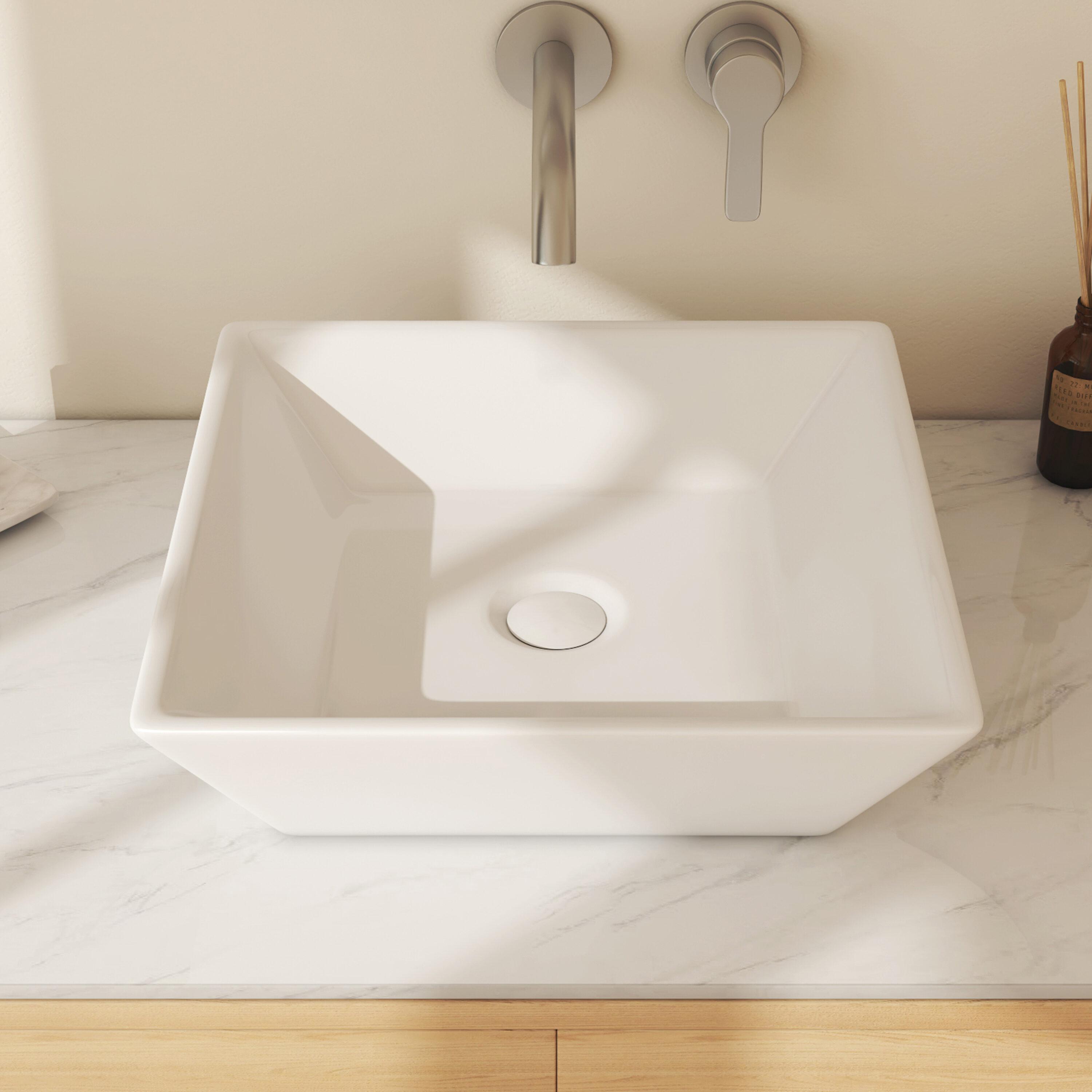 Naples 16" W x 5" H Square Vitreous ChinaBathroom Countertop Sink Vessel Sink in White