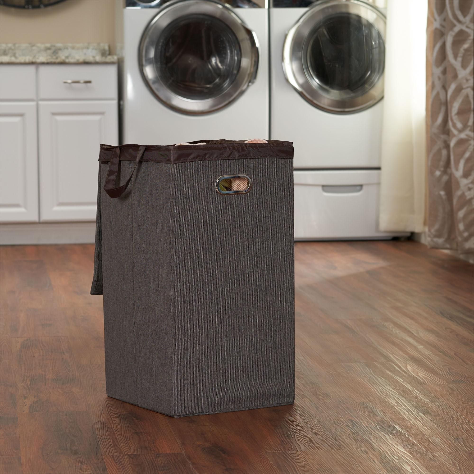 Household Essentials Collapsible Laundry Hamper Gray/Brown: Slim Clothes Hamper with Lid, Removable Liner, Magnetic Closure