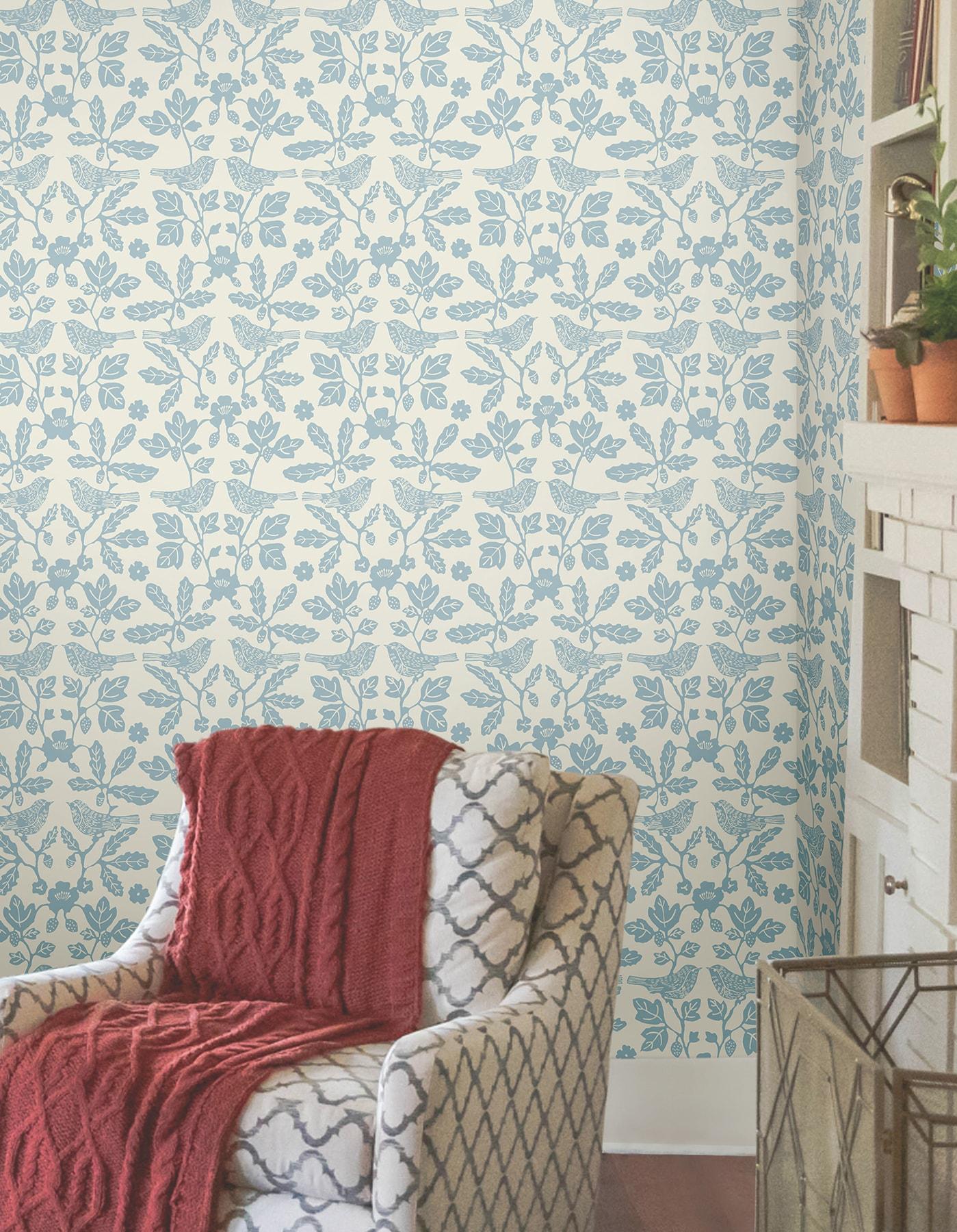 Sparrow and Oak Peel + Stick Wallpaper by Erin & Ben Co. - Blue