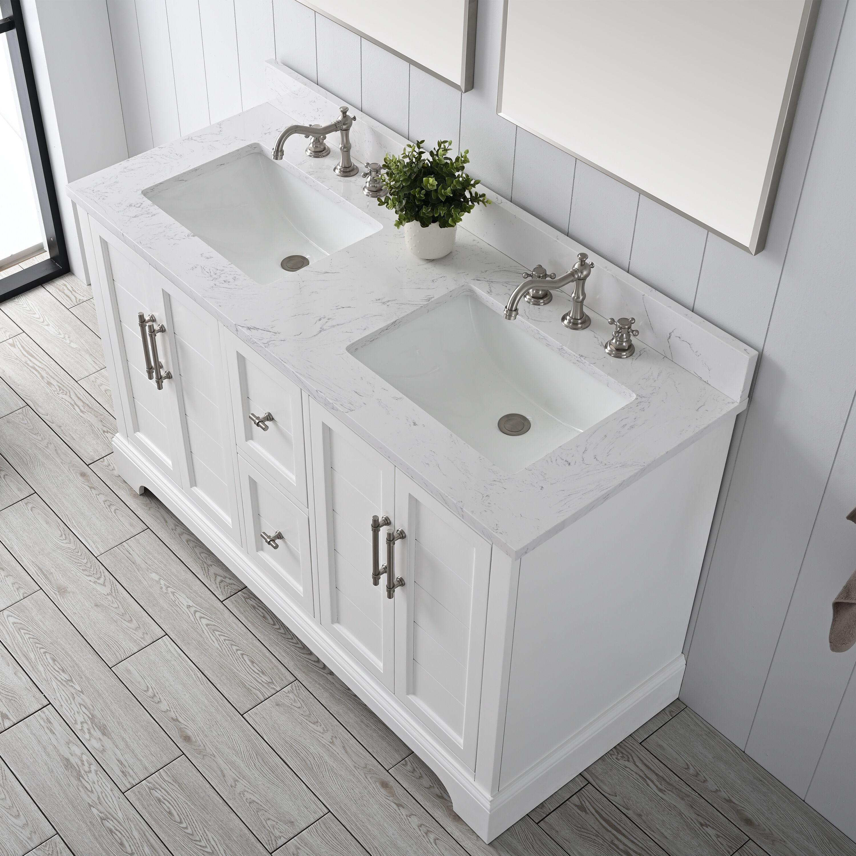 Vanity Art VA5054-W 54 x 22 x 34 in. Single Sink Bathroom Vanity with Quartz Top & Backsplash, White