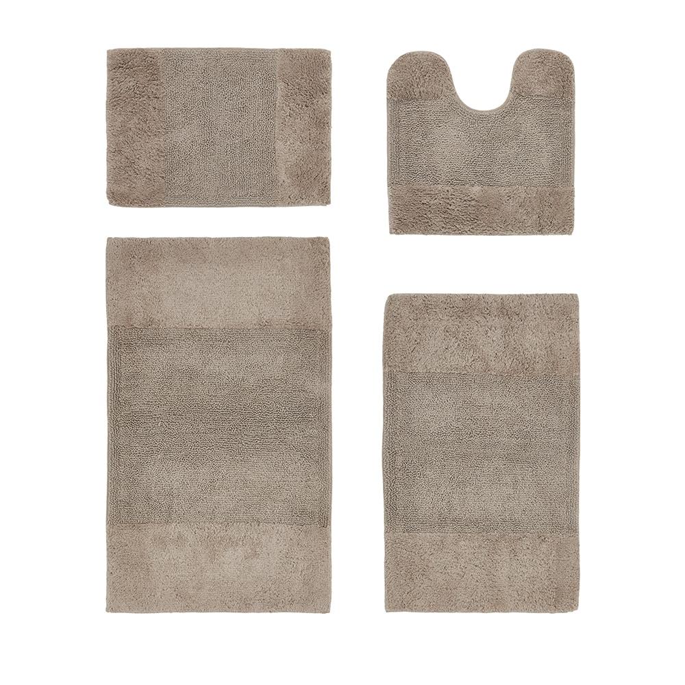Better Trends 4 Piece Bathroom Rug Set 100% Cotton Non-Slip Washable Bath Mat, Soft & Absorbent Bath Rugs for Bath Room, Shower, Bathtub & Spa Floors Beige Granada Collection