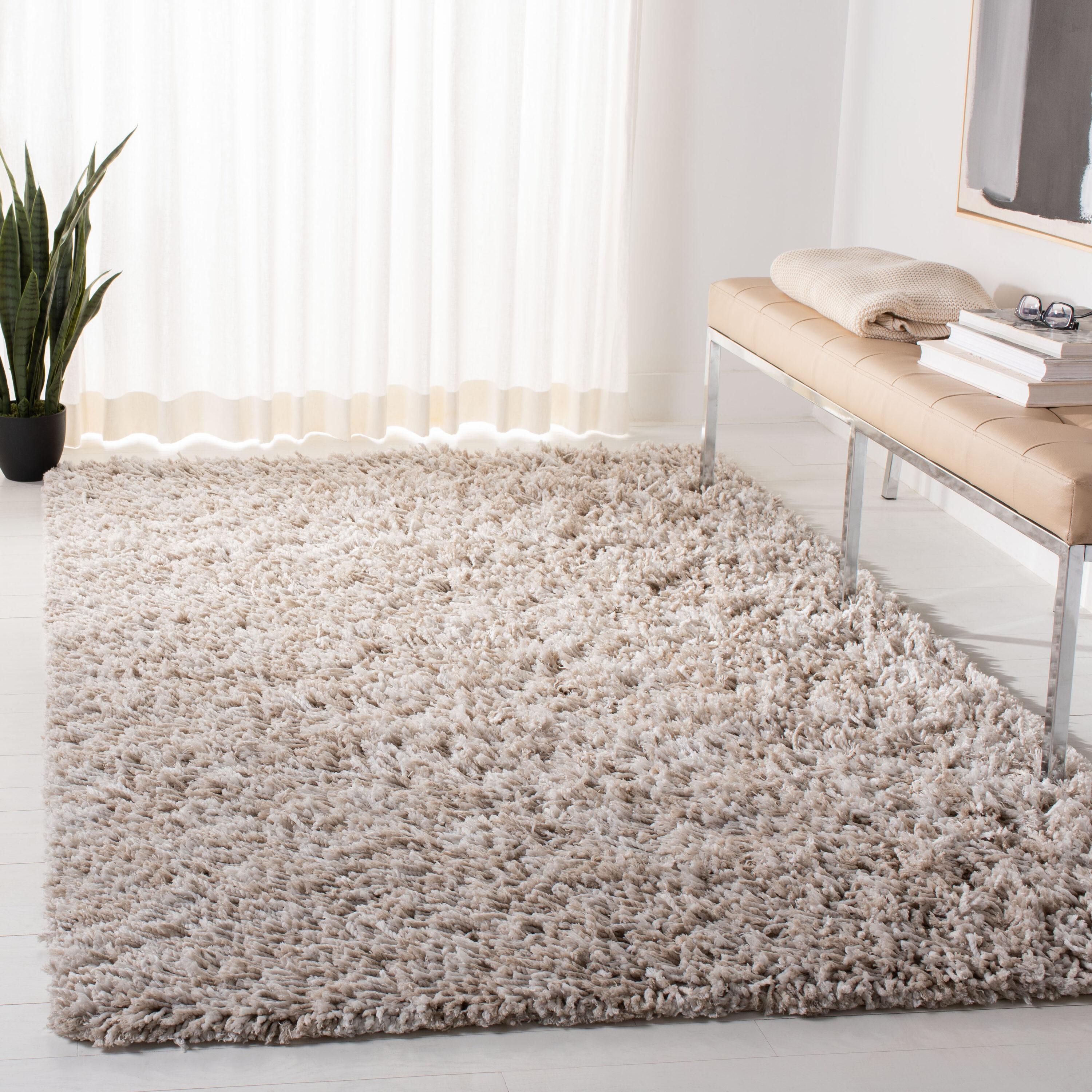 SAFAVIEH Rio Kynaston Solid Polyester Shag Area Rug, Beige/Ivory, 4' x 6'