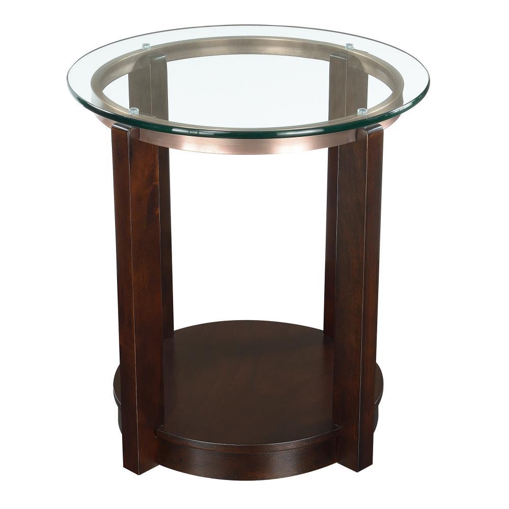 Picket House Furnishings Benton End Table Espresso: Modern Round Glass Top, Wood Frame, Spot Clean