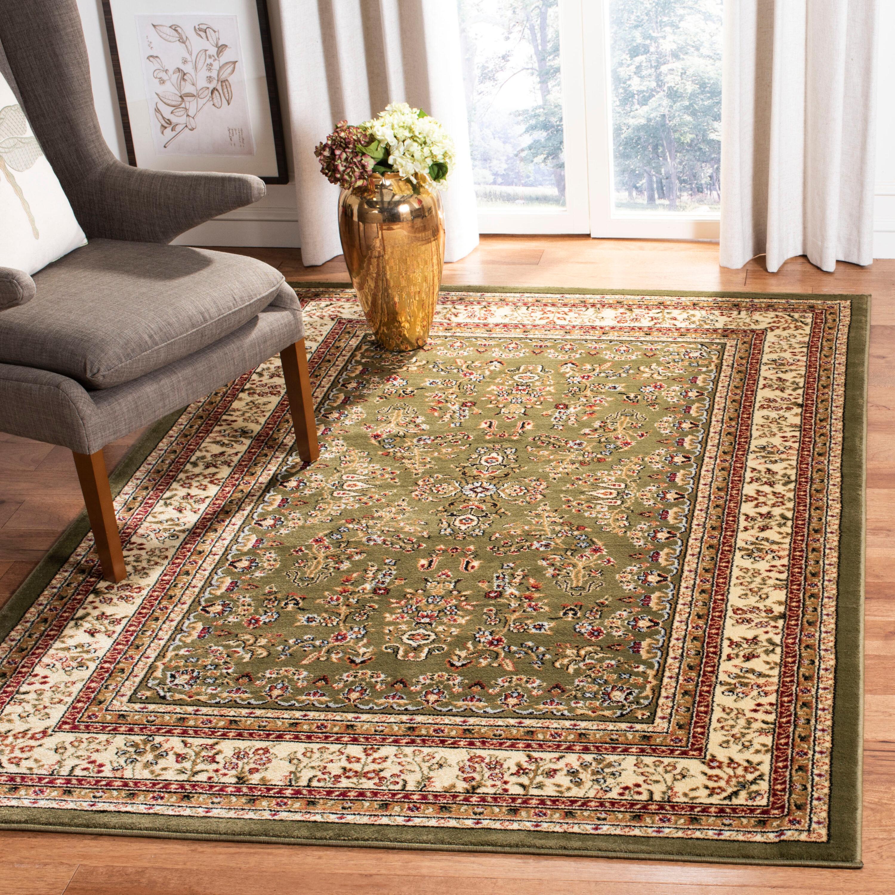 Lyndhurst Sarouk LNH331 Power Loomed Area Rug - Sage/Ivory - 6'x6' - Safavieh