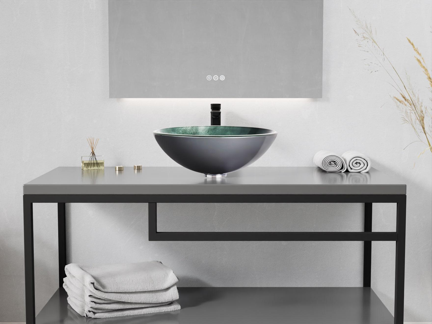 ANZZI Belissima 16.5'' Stellar Gray Glass Circular Bathroom Sink