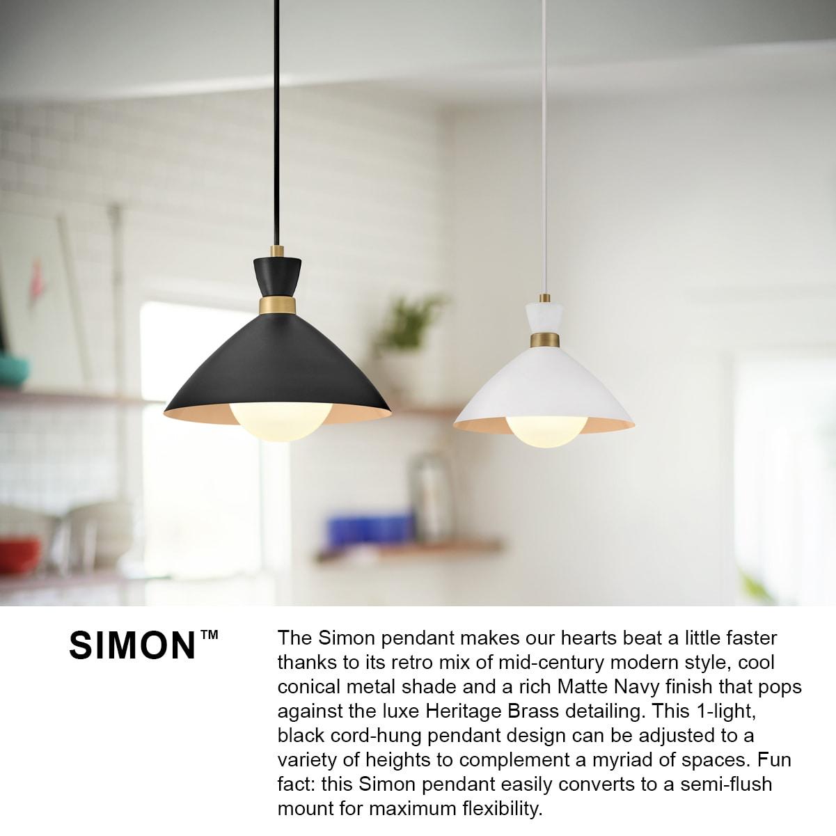 Lark Simon 1 - Light Pendant in  Black/Heritage Brass