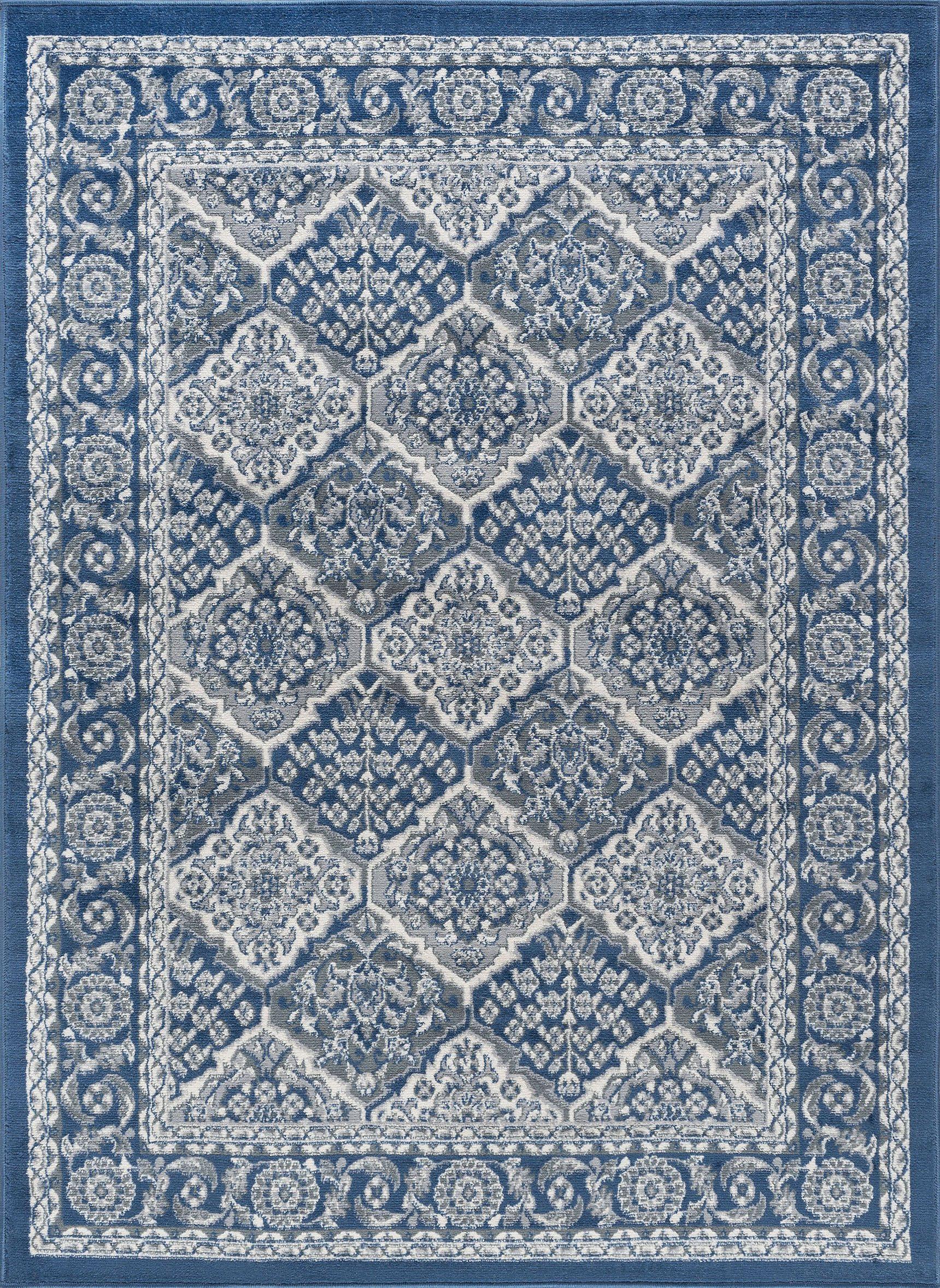 Tayse Hampton Area Rug HMP4207 Traditional Navy Geometric Blocked 3' 11'' x 5'3'' Rectangle