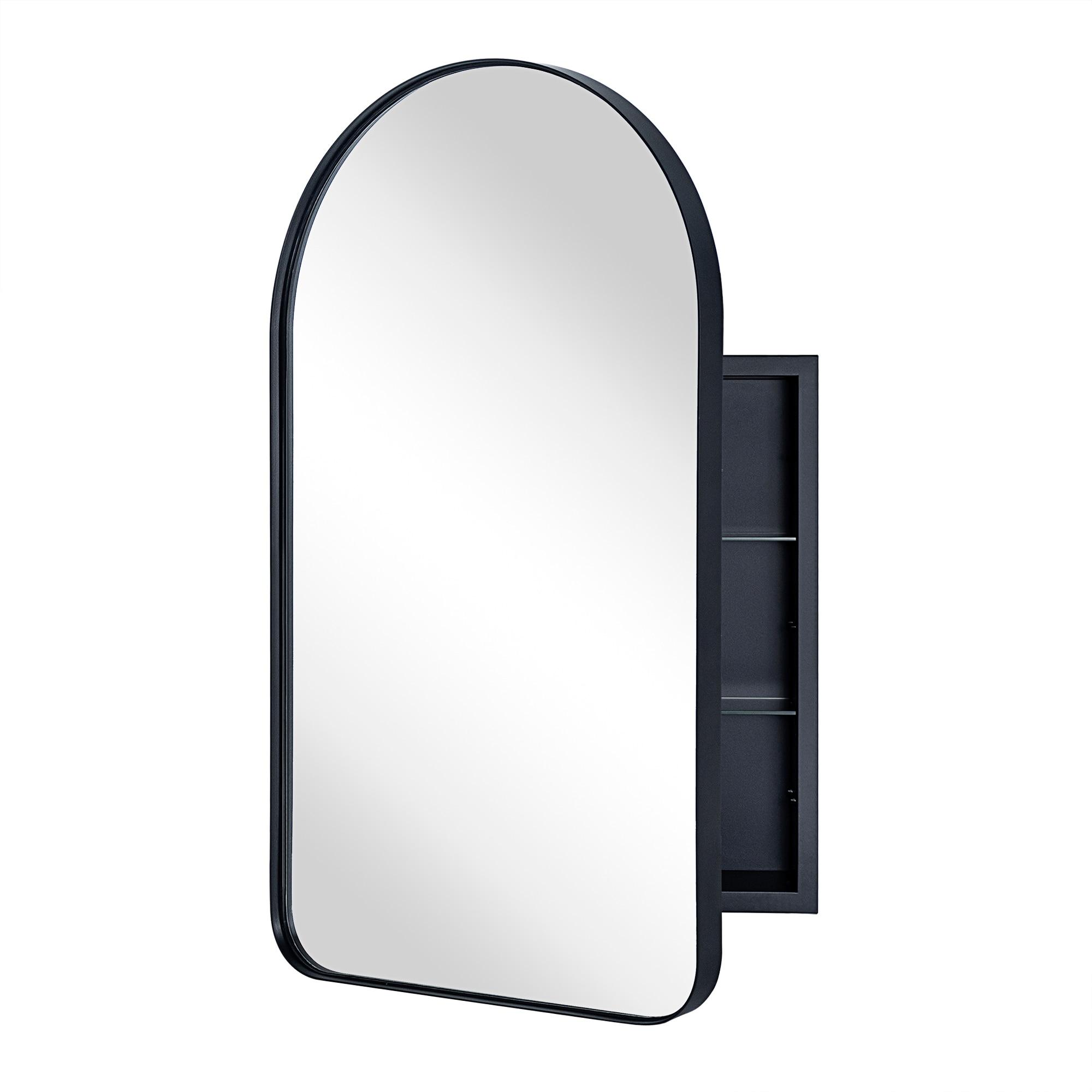 TEHOME 20 in. W x 30 in. H Arched Metal Framed Recessed Medicine Cabinet with Mirror and Shelves for bathroom in Black