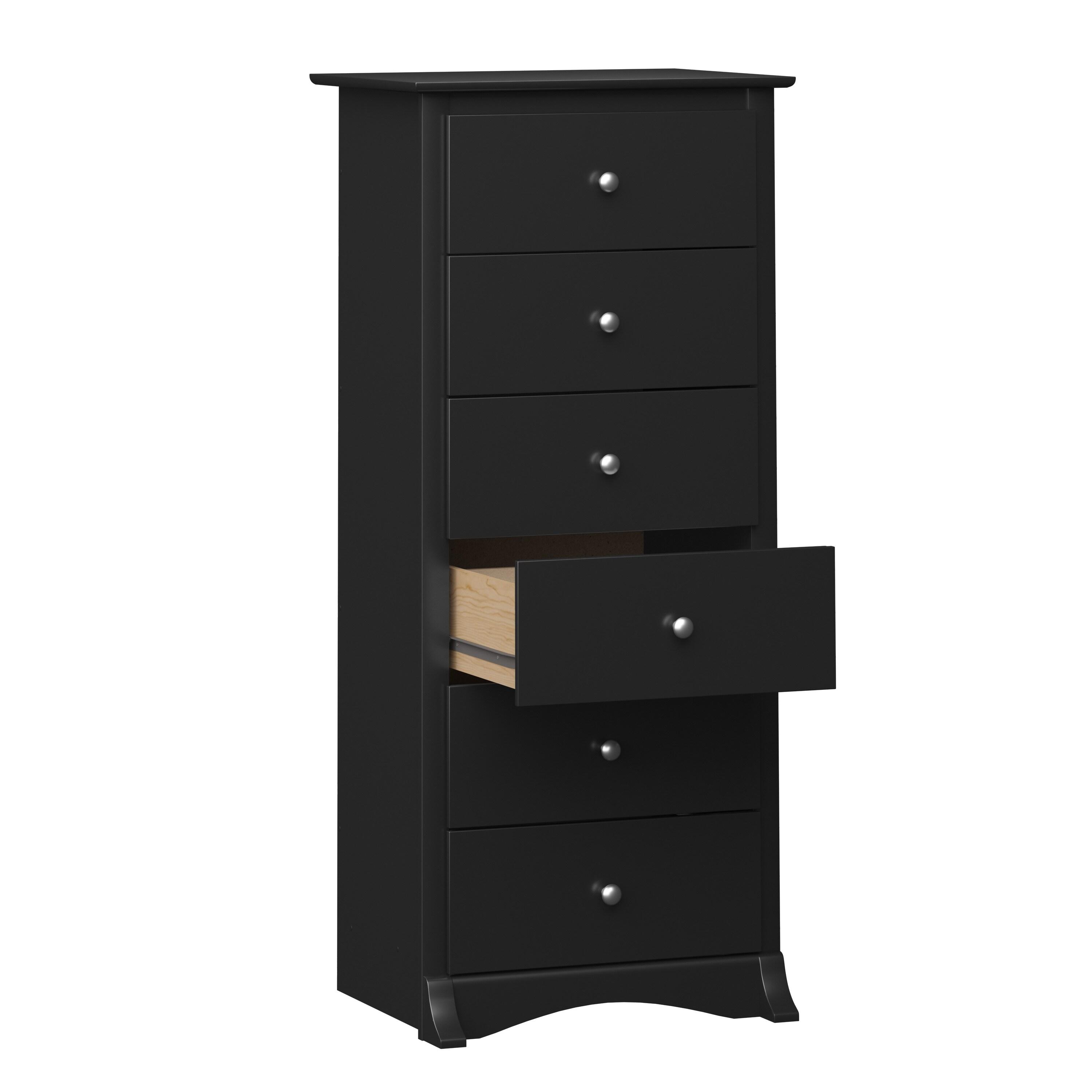 6 Drawer Chest of Drawers Black - Prepac: Tall, Space-Saving Lingerie Storage for Bedroom