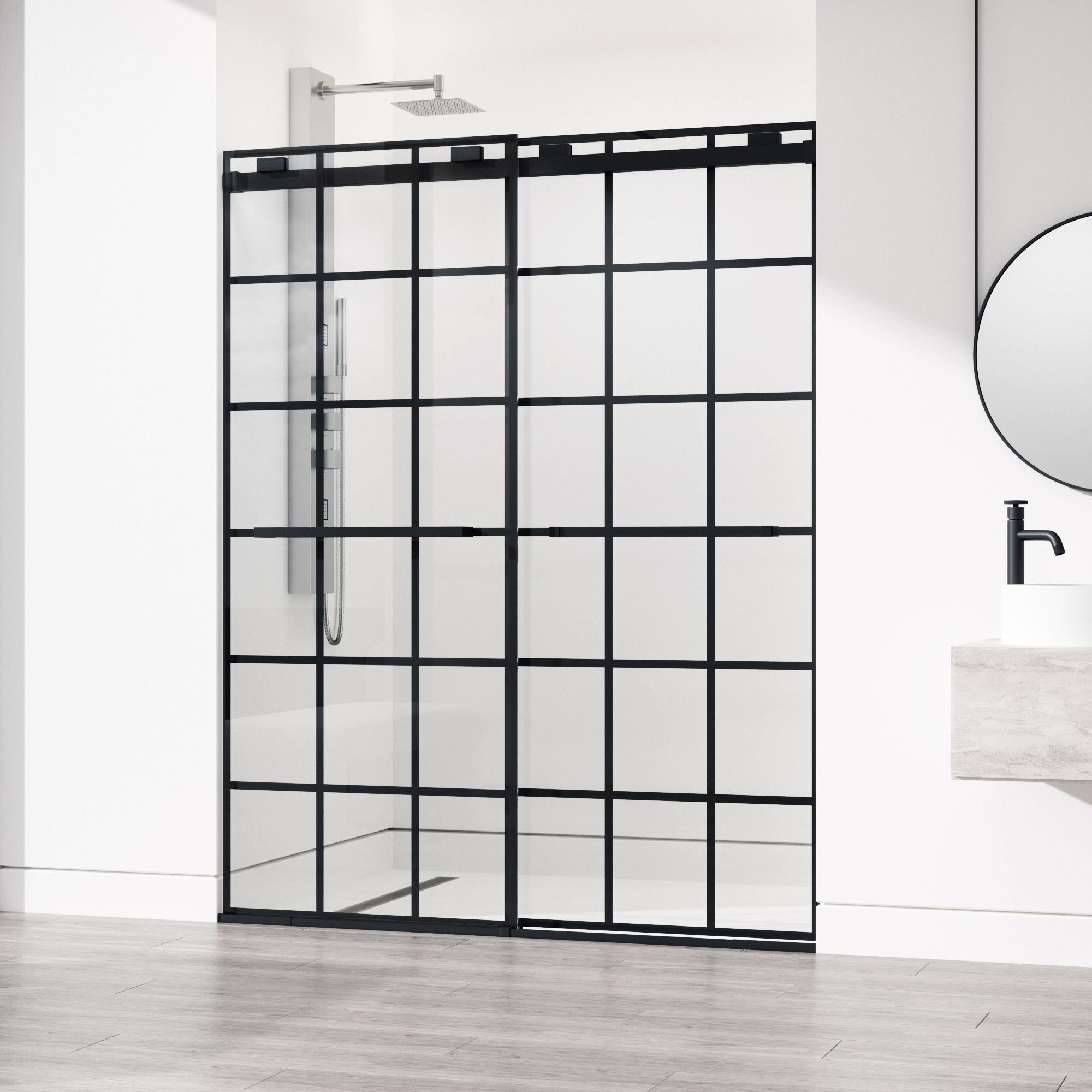 Houston 56-60" W x 76" H Double Sliding Frameless Shower Door with 3/8" Grid Clear Glass