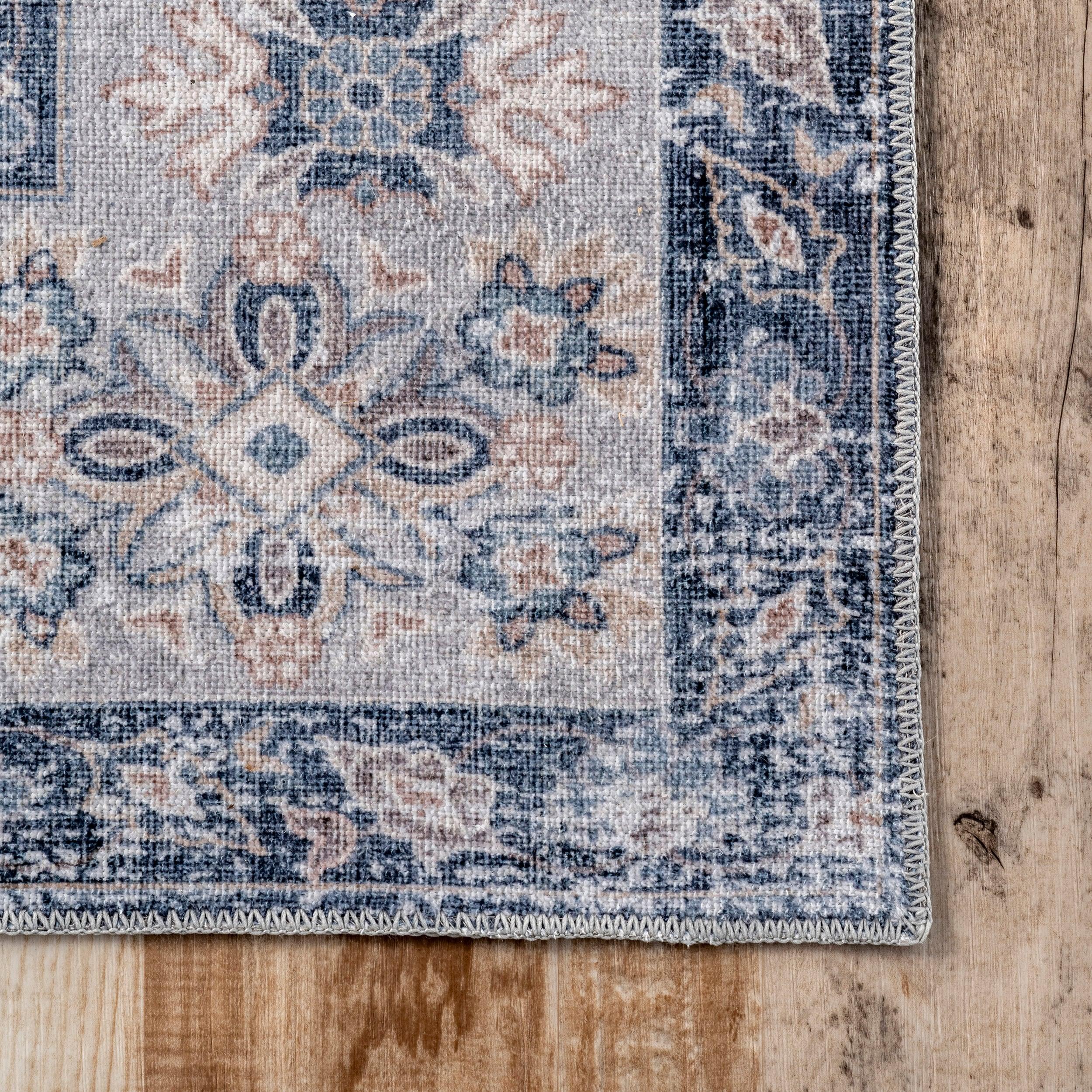 Nuloom Elsa Medallion 4x6 Machine Washable Indoor Area Rug for Living Room Bedroom Dining Room Kitchen, Blue/Ivory