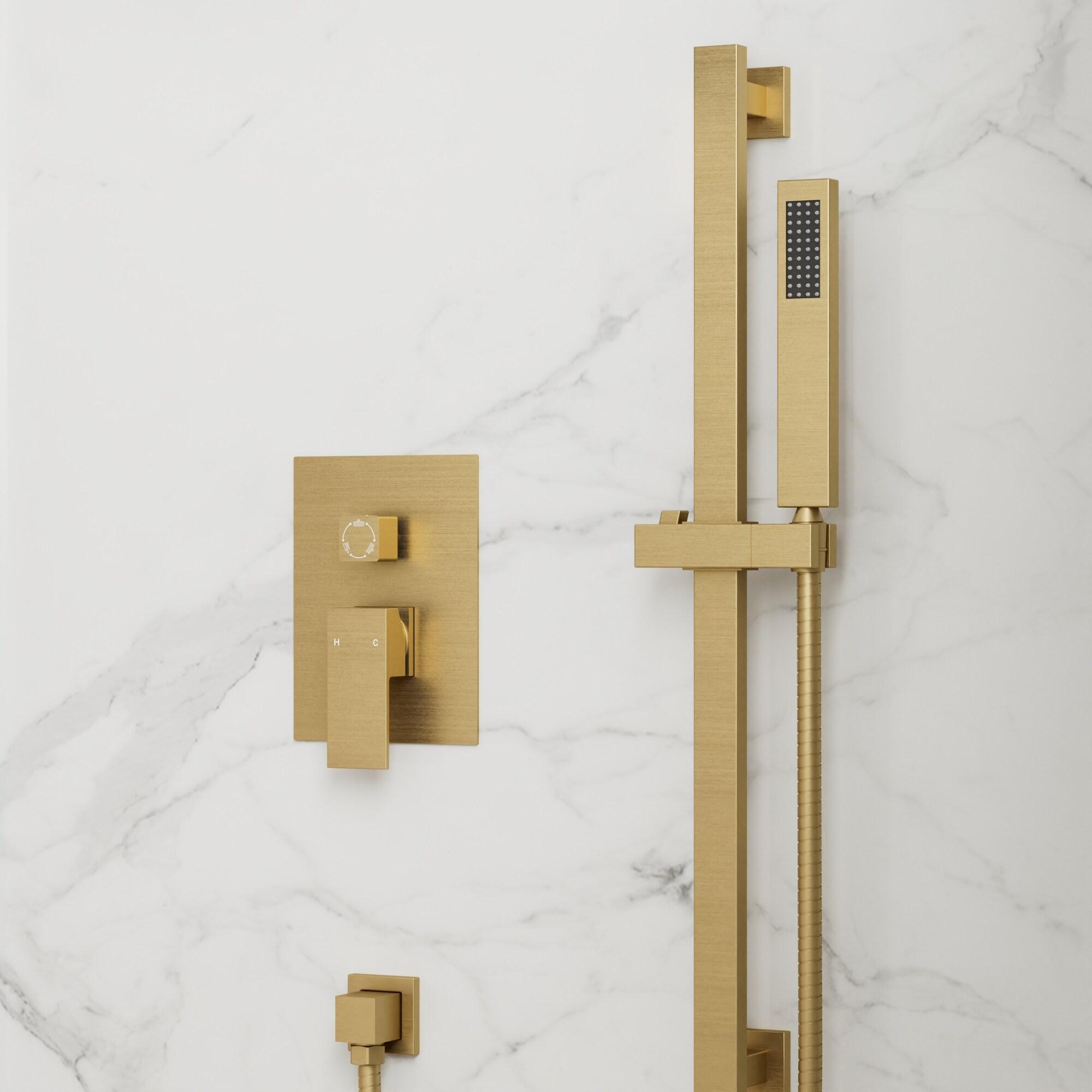 GRANDJOY Complete Shower System, 10" and 6" Dual Wall Mount Rain Shower Faucets with Handheld Shower Spray, High Pressure in Brushed Gold