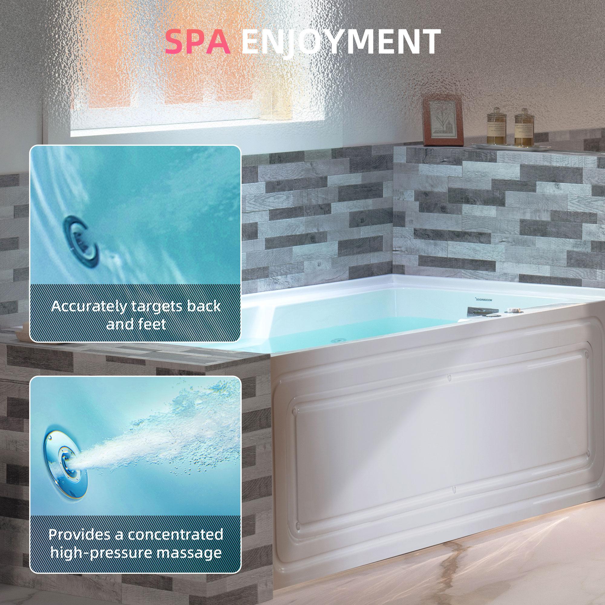 60" x 30" Whirlpool Heated Rectangular Alcove Acrylic Bathtub with Chrome/Matte Black Drain and Overflow