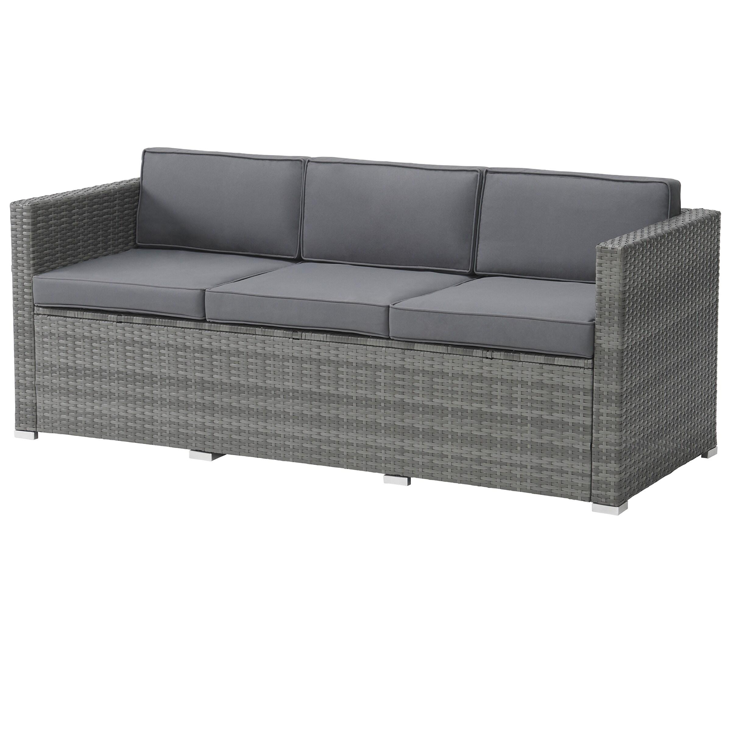 Patio Furniture Set – 3-Piece Rattan Outdoor Sofa, Ottoman, and Table Combo for Deck, Pool, Sunroom or Backyard Furniture by Lavish Home (Gray/Blue)