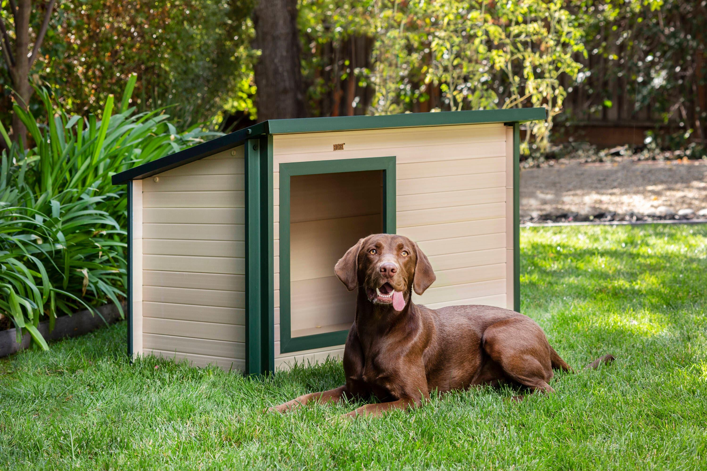 New Age Pet® ECOFLEX® Rustic Lodge Style Dog House - Extra Large, Weatherproof, Easy to Assemble, Elevated Floor for Ventilation, Non-Toxic, Durable Wood Plastic Composite