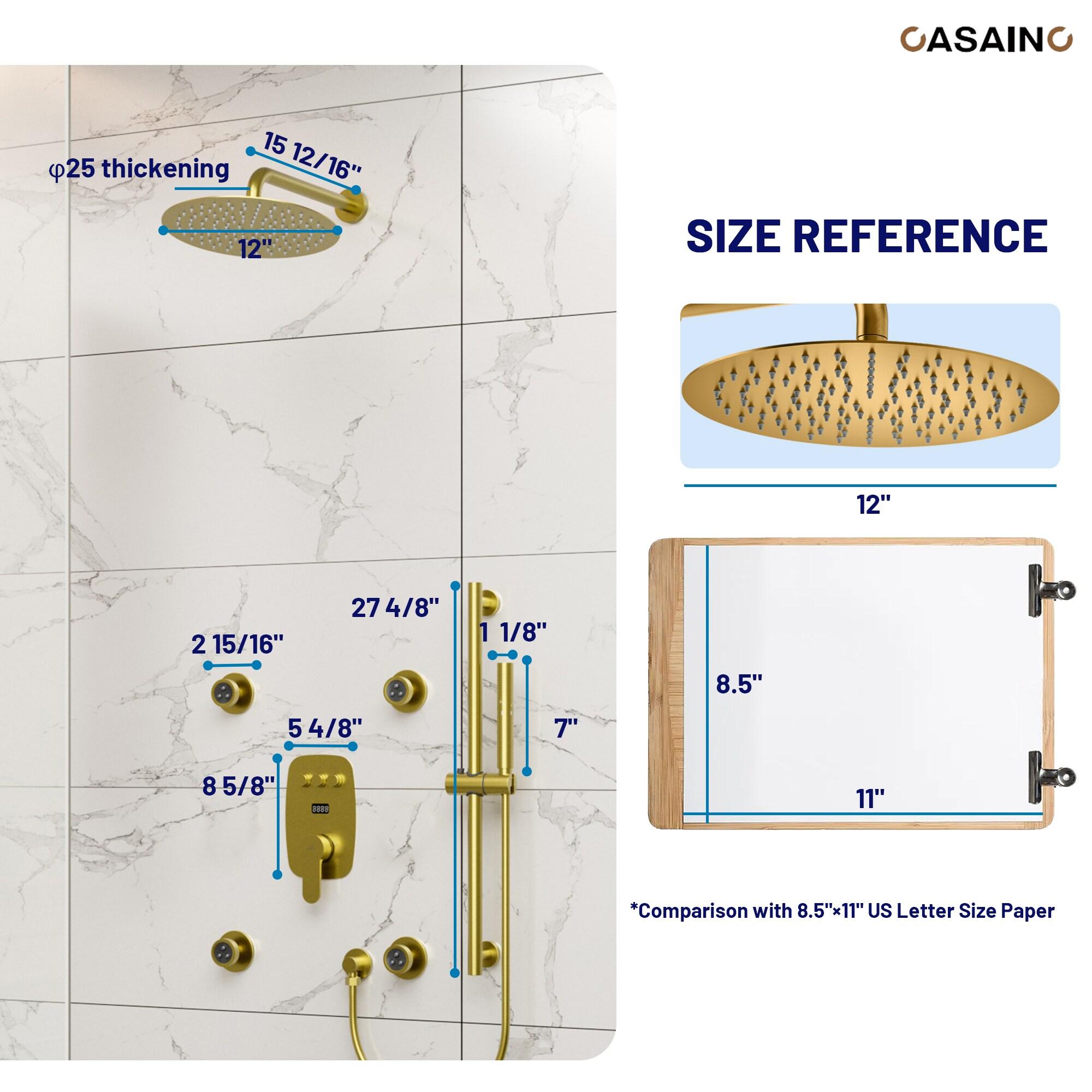 3-Function 12 Inch Temperature Digital Display Shower System With 2-Setting Slider Bar Handheld And 4Pcs Body Jets