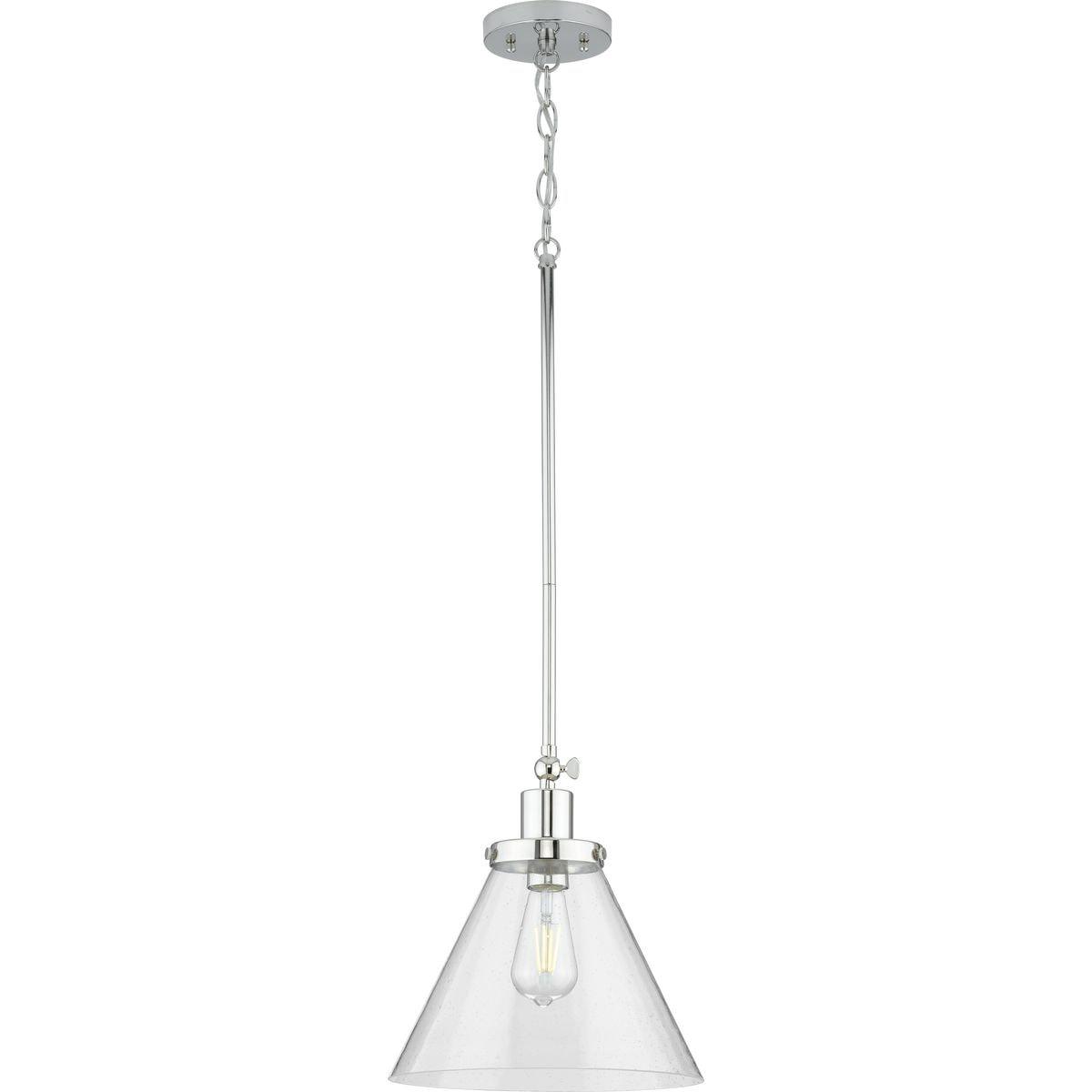 Progress Lighting Hinton 1-Light Industrial Pendant, Brushed Nickel, Seeded Glass Shade