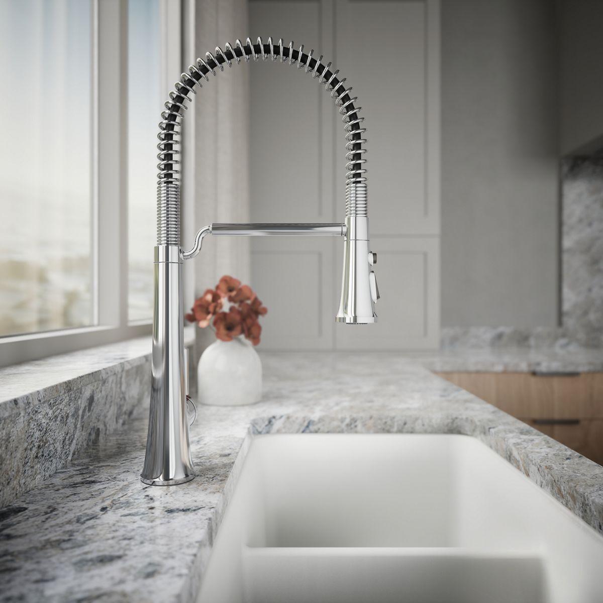 Kohler Tone Single Handle Semi-Professional Pre-Rinse Kitchen Sink Faucet with Three-Function Pull Down Sprayer