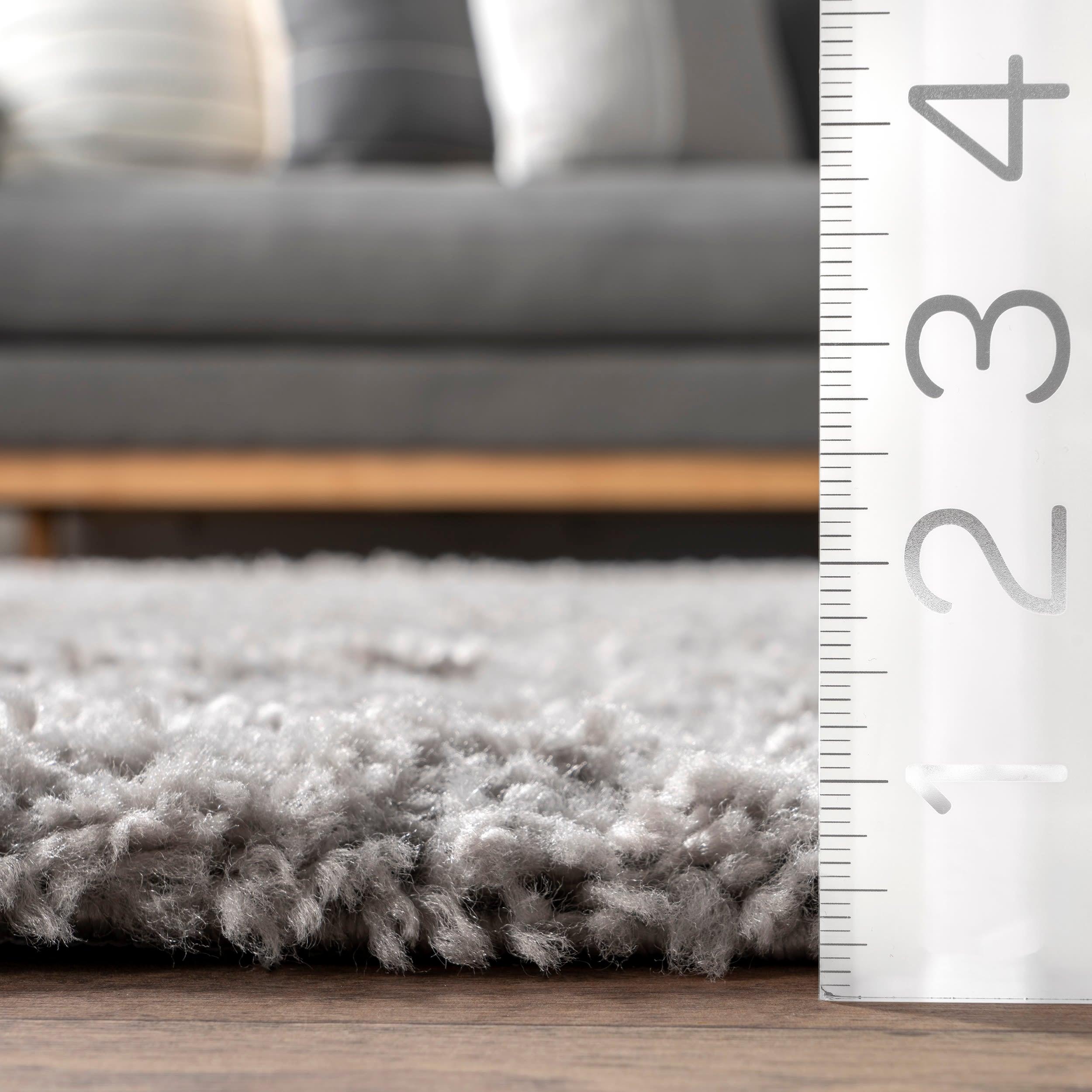 Luxurious Silver Shag Rectangular Area Rug - Synthetic, Easy Care
