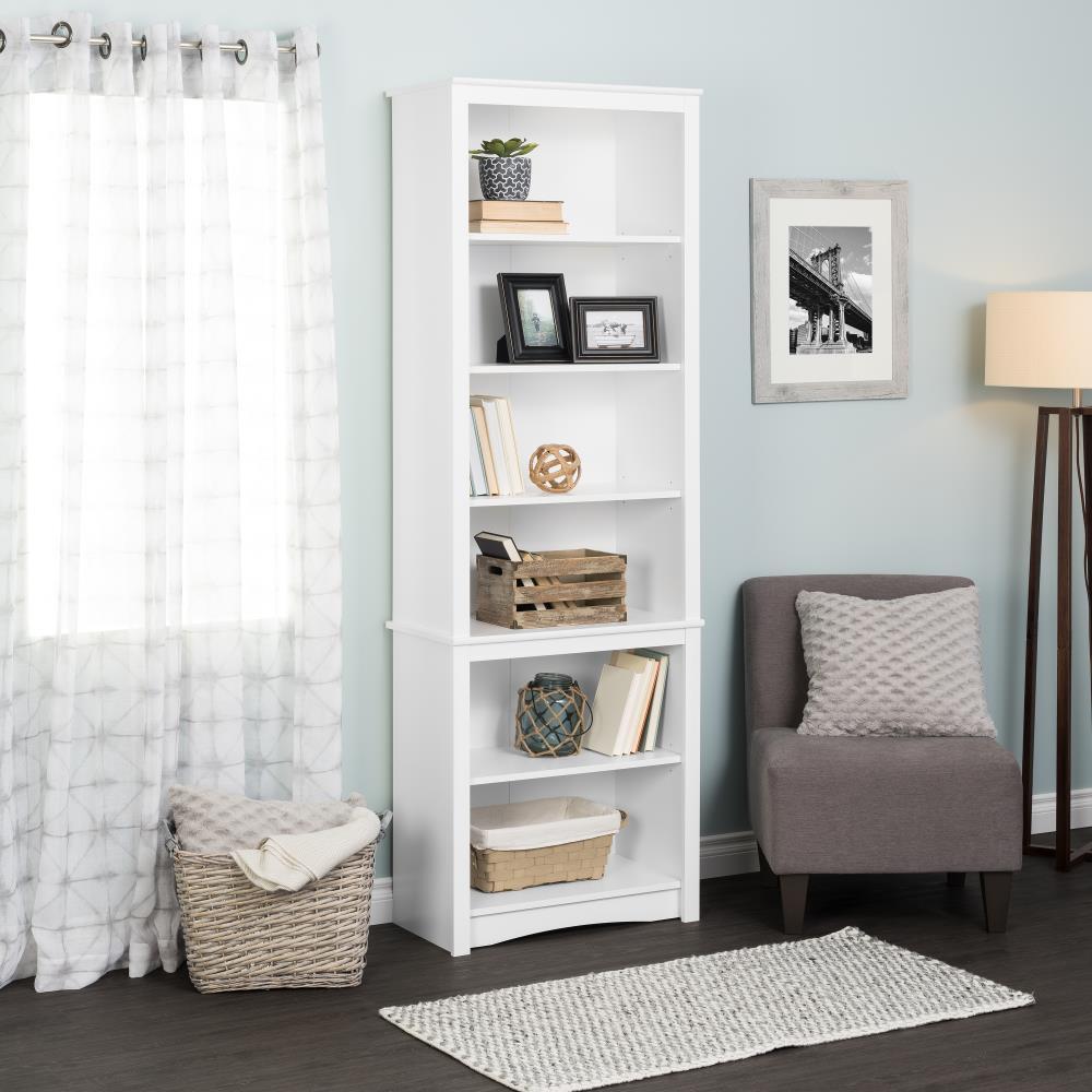 80" Tall Bookshelf White - Prepac: Laminated 6-Shelf Storage, Modern Design