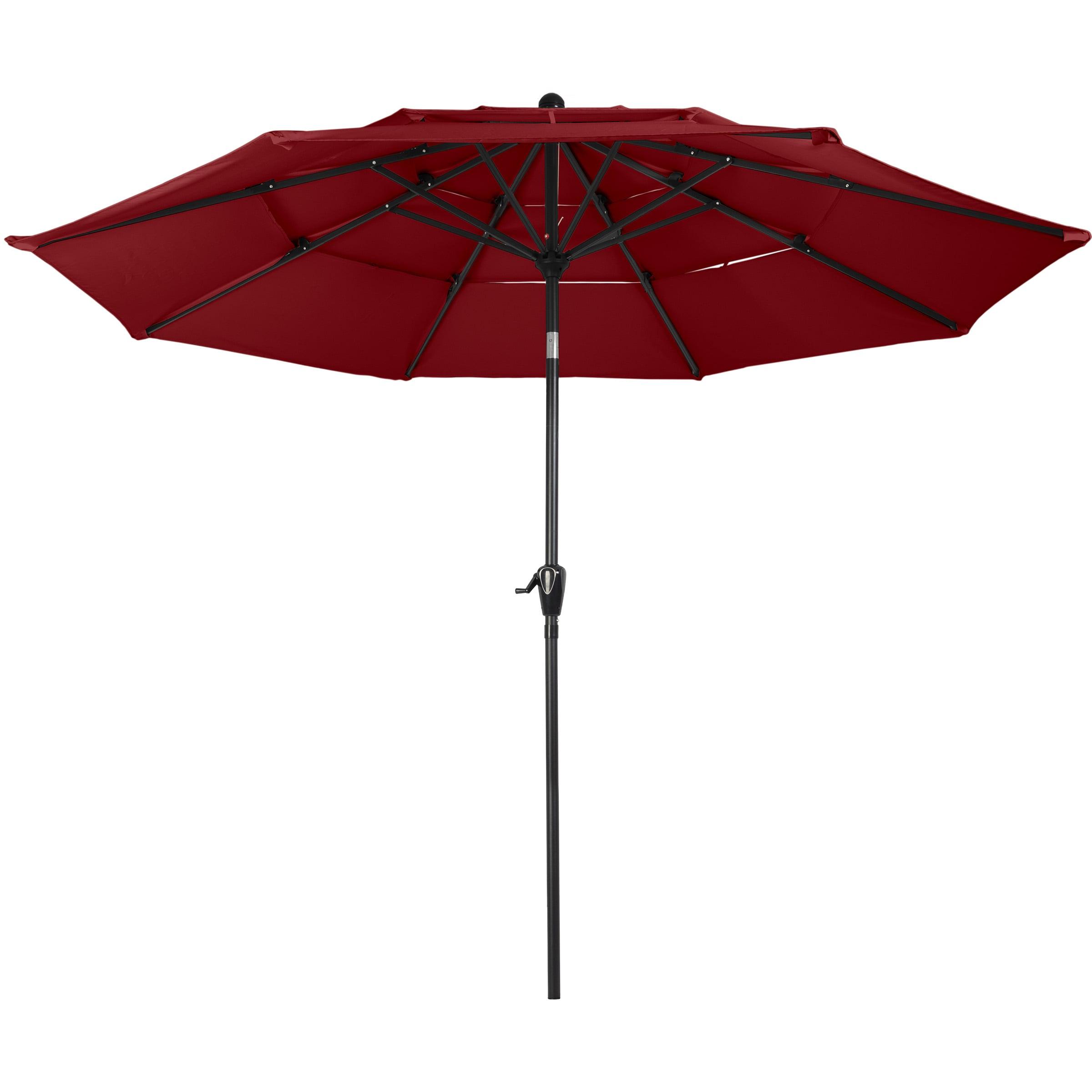 Pure Garden 10' Octagon Outdoor Patio Market Umbrella Red: Crank Lift, Push-Button Tilt, Wind-Resistant