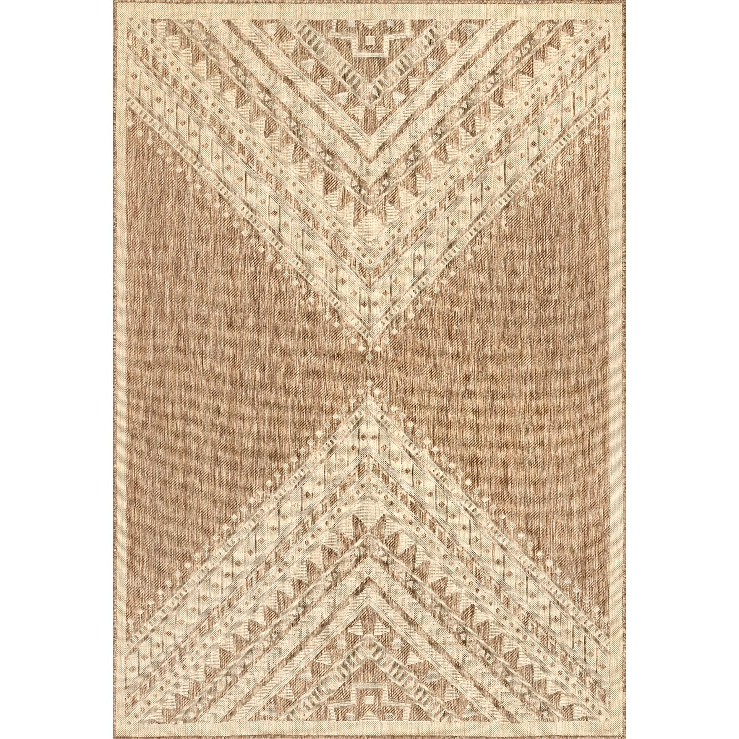 Nuloom Landry Geometric 8x10 Indoor/Outdoor Area Rug for Living Room Patio Deck Front Porch Kitchen, Brown/Ivory