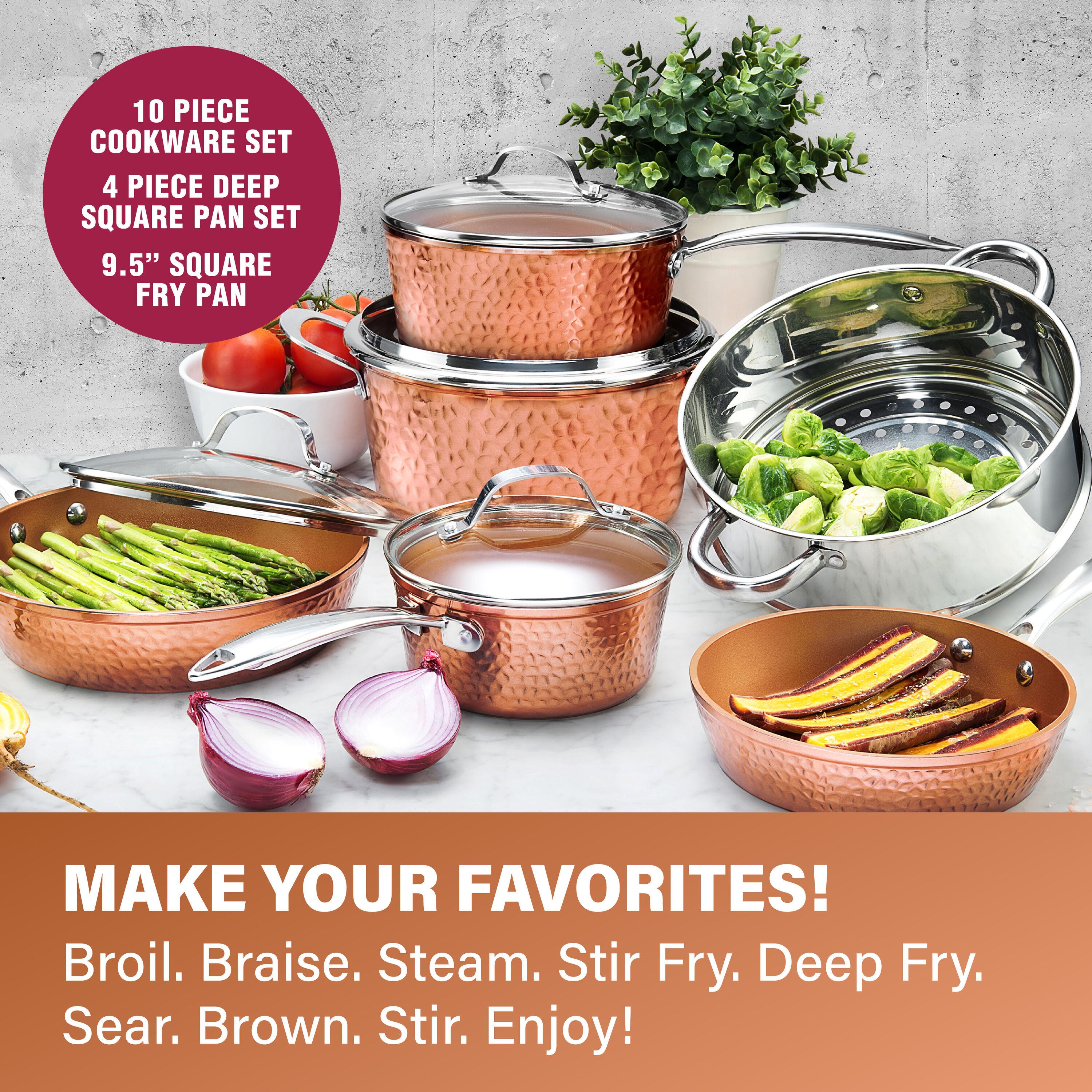 Gotham Steel Nonstick Pots and Pans 20 Pcs Kitchen Ceramic Cookware Set Bakeware Cooking Frying Skillet Sauce Pan Hammered